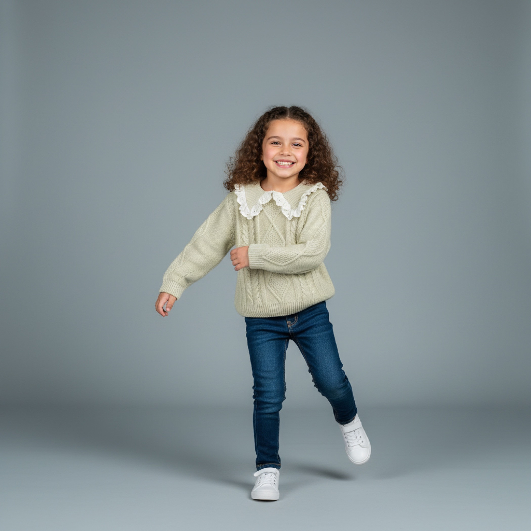 Eligo Cable Knit Textured Sweater with Scalloped Trim Collar and Long Sleeves-girls-clothing-winterwear-jumpersandcardigans-image-4