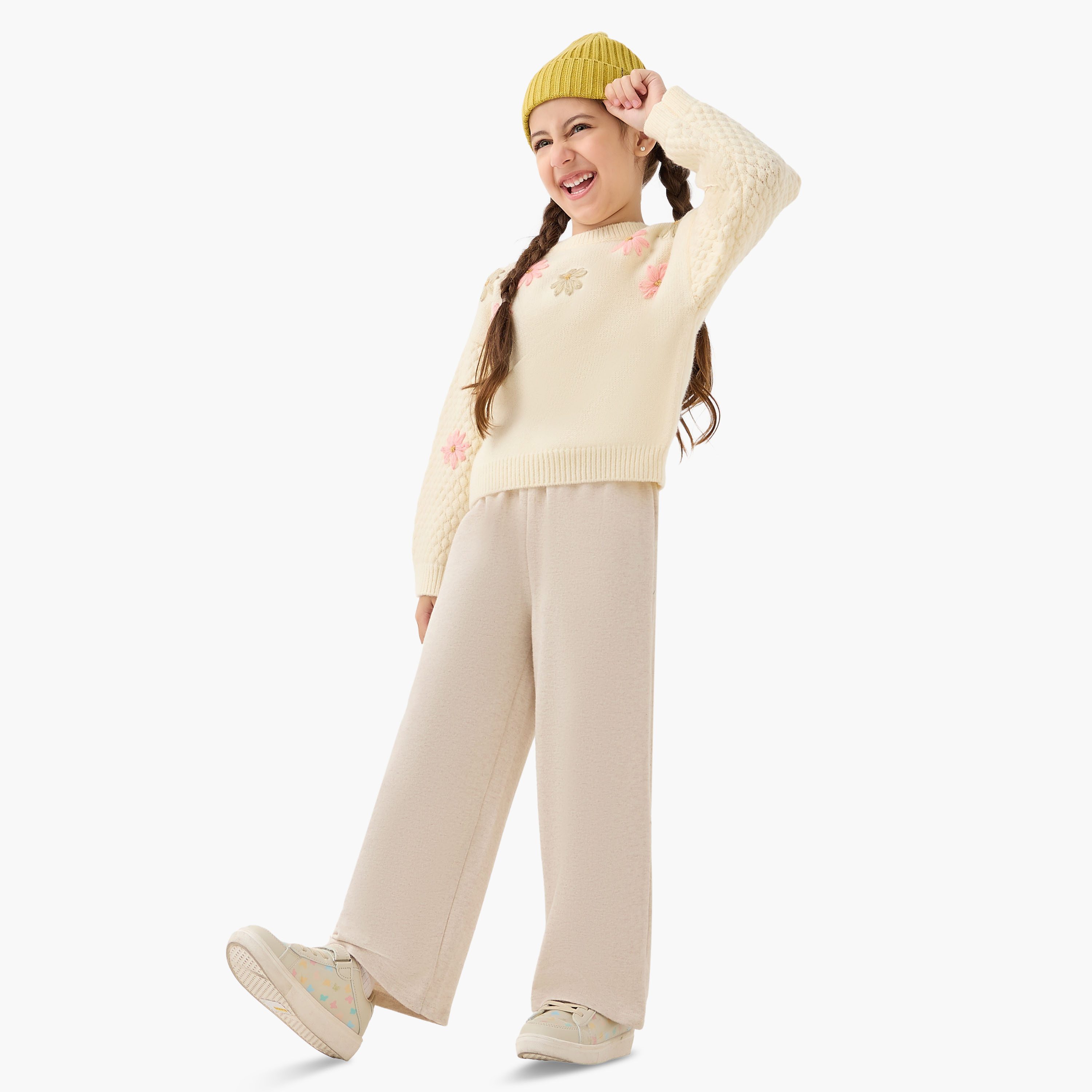 كنزة بأكمام طويلة وتطريز زهري من إليجو-girls-clothing-winterwear-jumpersandcardigans-image-2