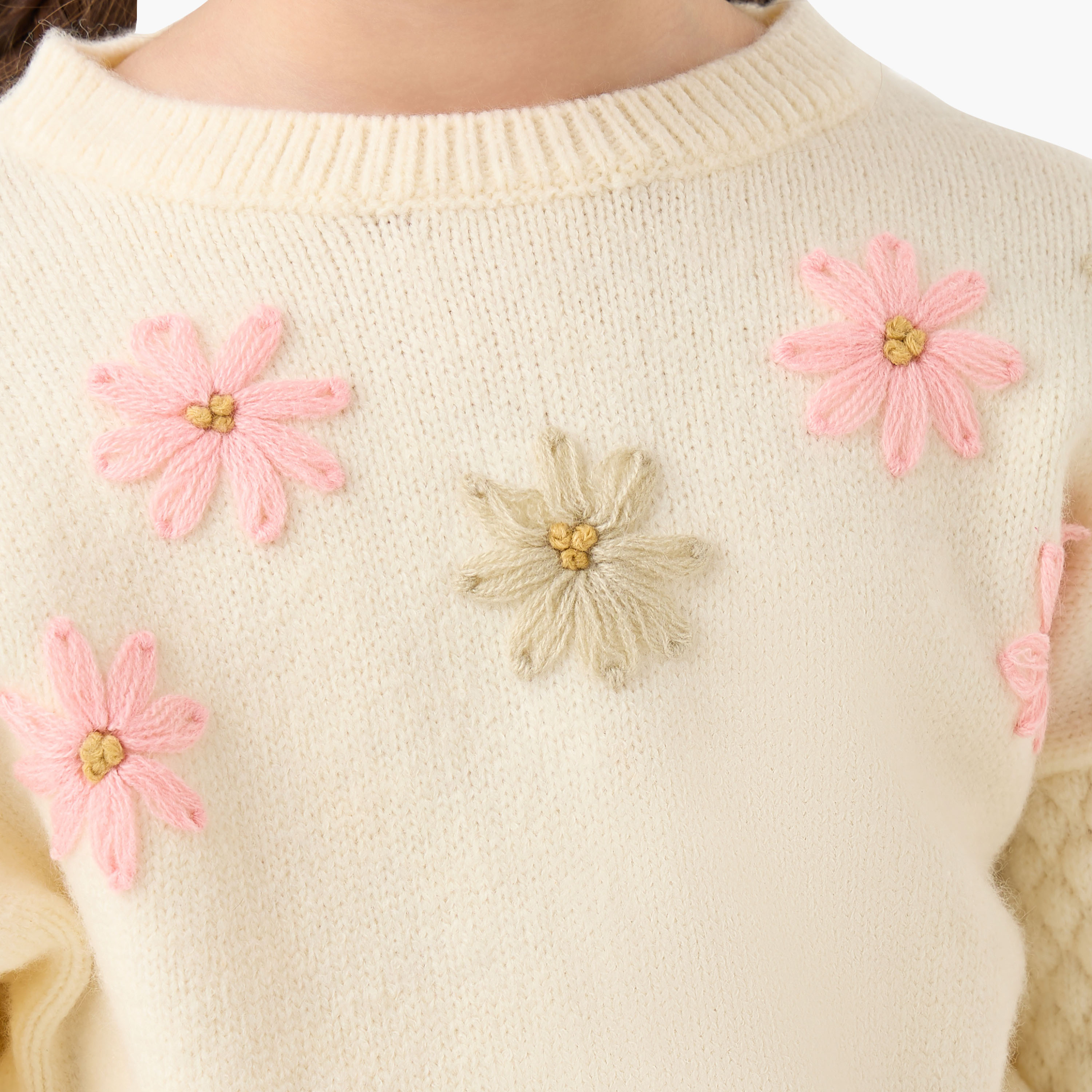 كنزة بأكمام طويلة وتطريز زهري من إليجو-girls-clothing-winterwear-jumpersandcardigans-image-5