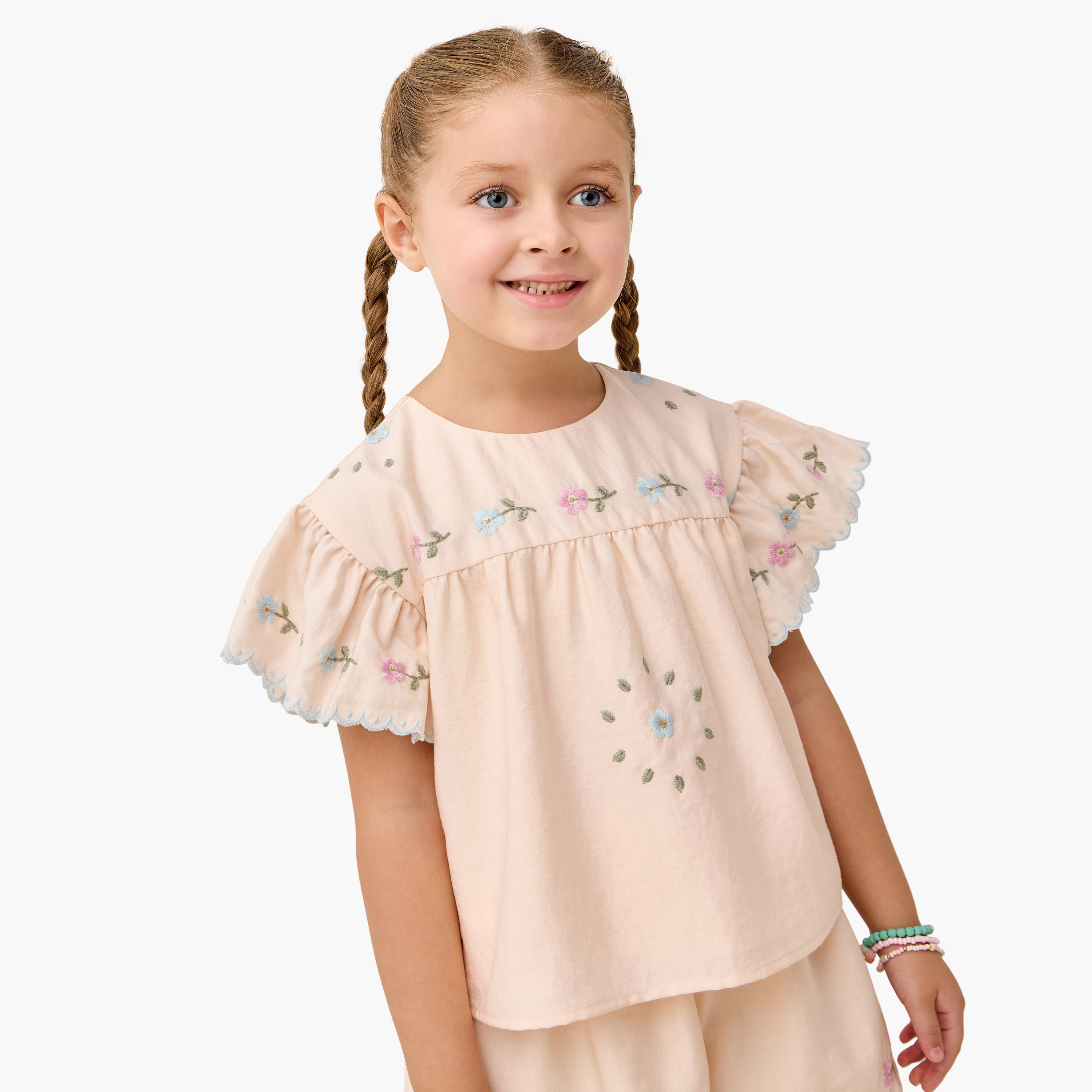 Eligo Embroidered Ruffled Sleeve Top and Shorts Set-girls-clothing-setsandcoords-image-2