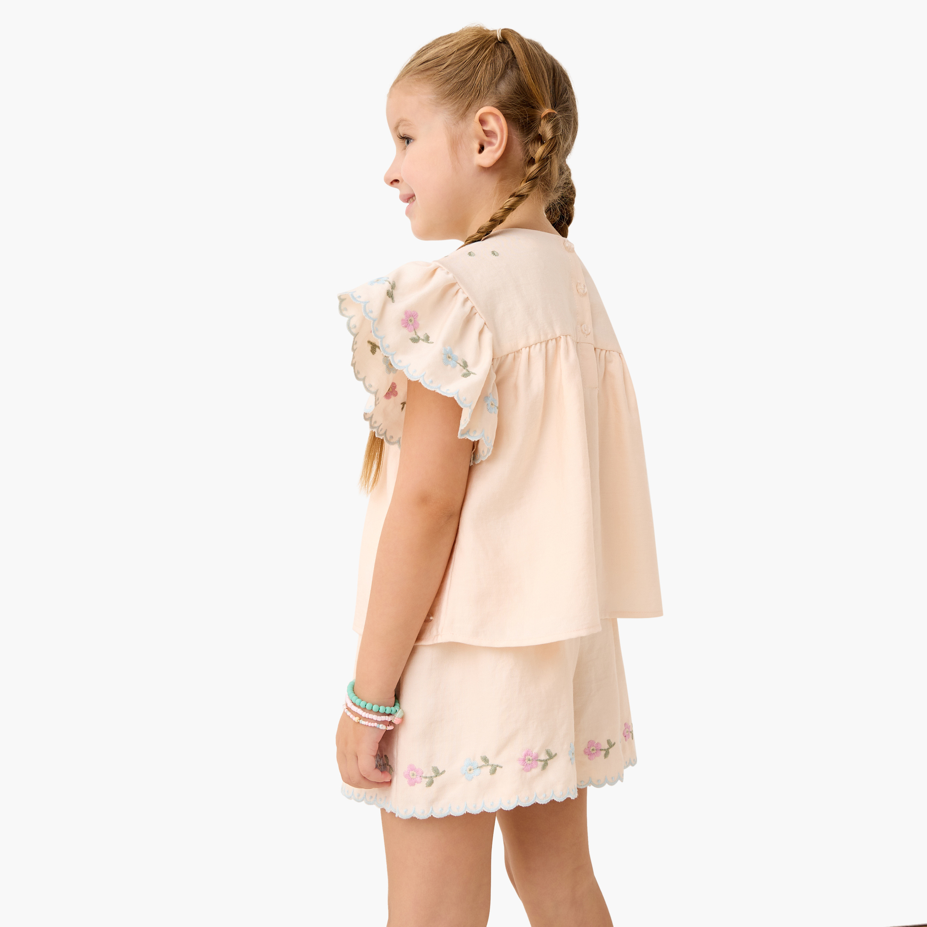 Eligo Embroidered Ruffled Sleeve Top and Shorts Set-girls-clothing-setsandcoords-image-4