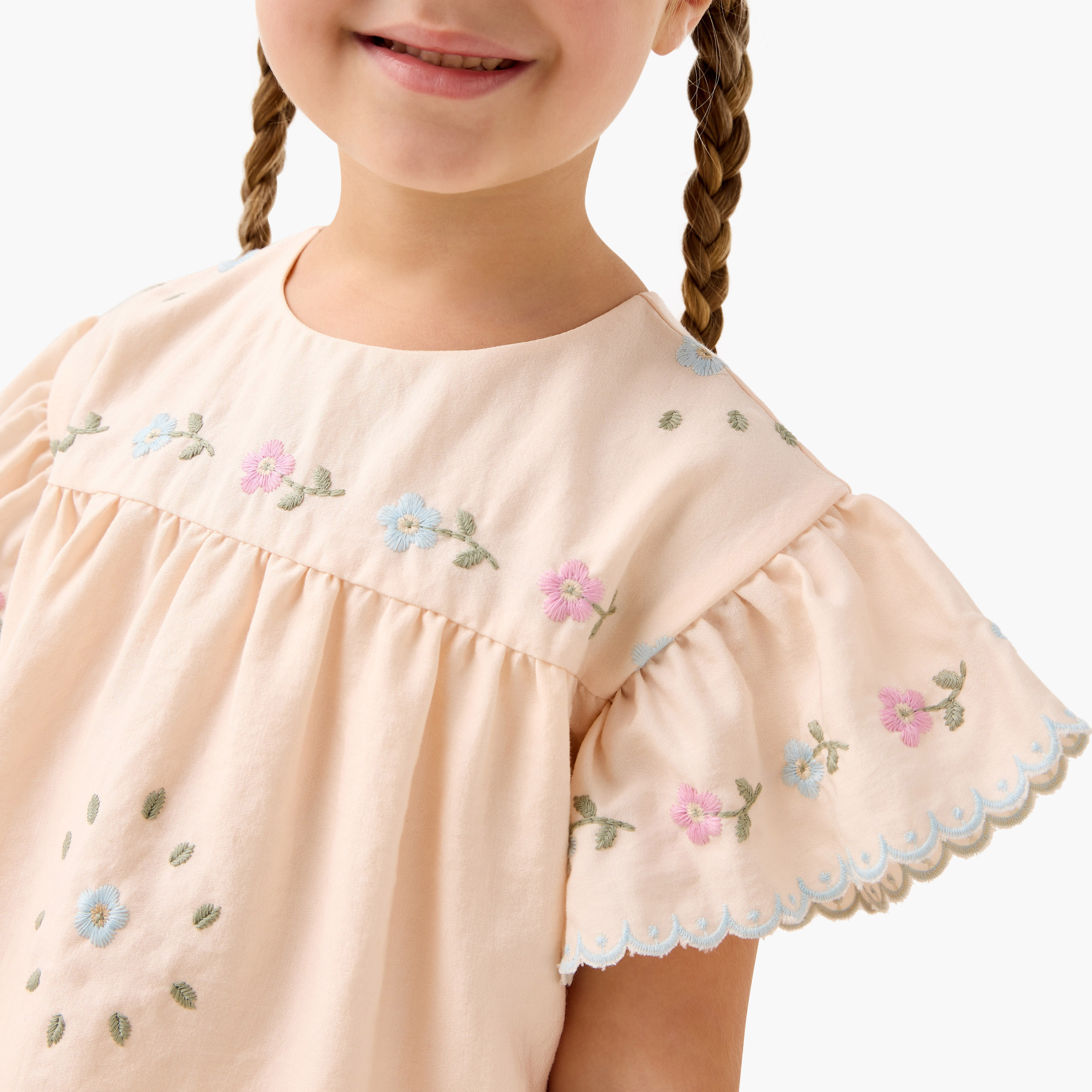 Eligo Embroidered Ruffled Sleeve Top and Shorts Set-girls-clothing-setsandcoords-image-5