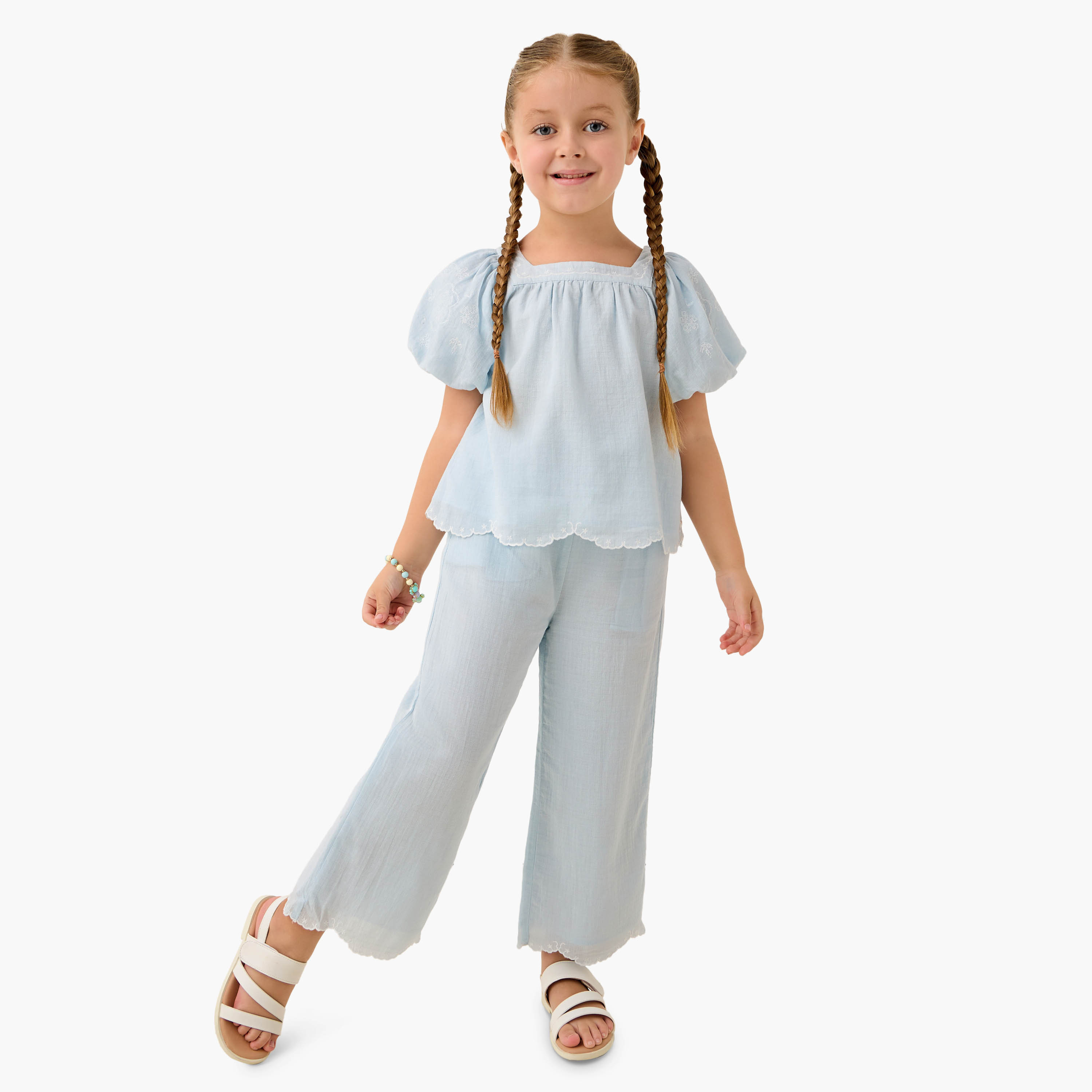 Eligo Embroidered Square Neck Top and Pants Set-baby-girls-clothing-setsandcoords-image-1