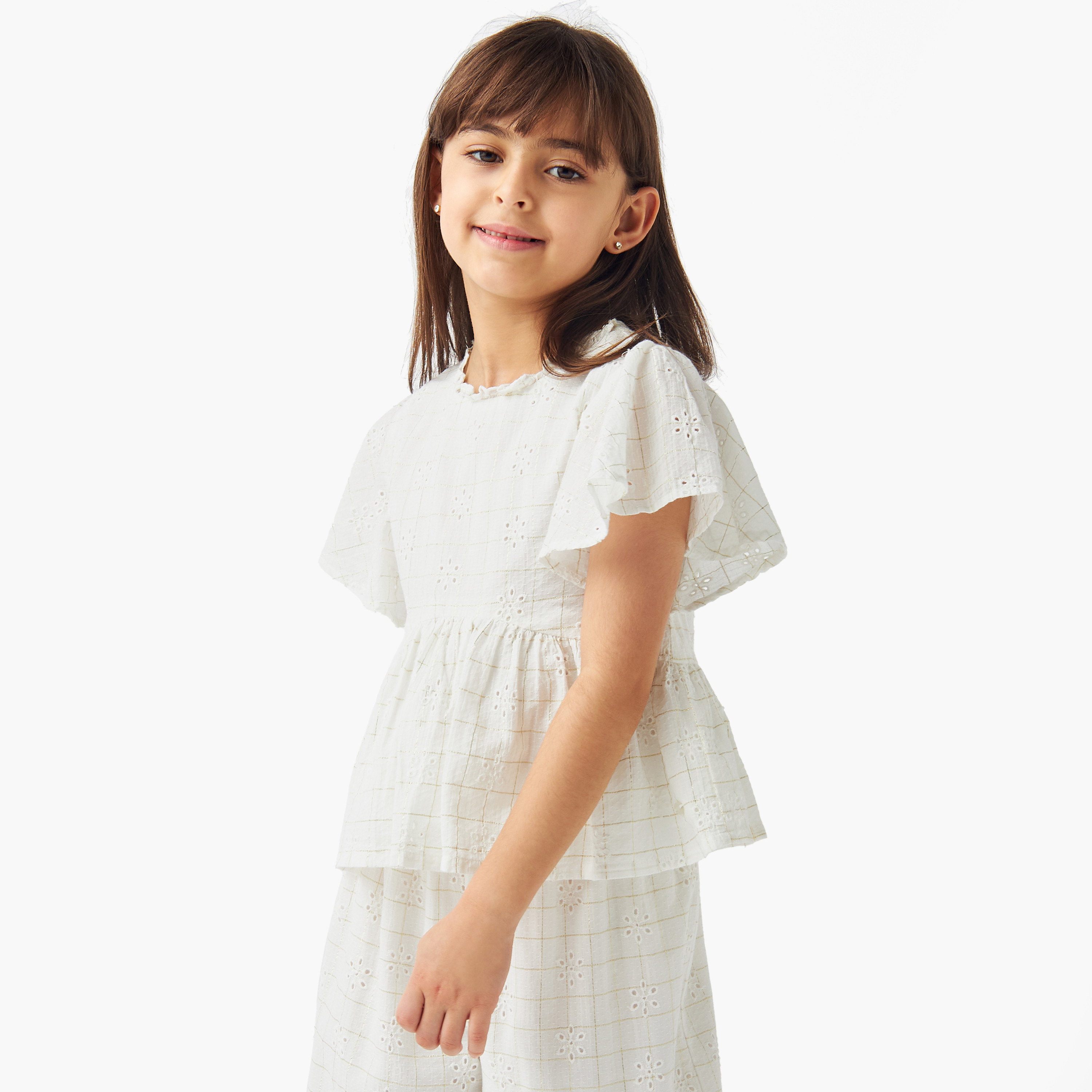 Eligo Schiffli Textured Pie-Crust Neck Peplum Top and Pants Set-baby-girls-clothing-setsandcoords-image-2