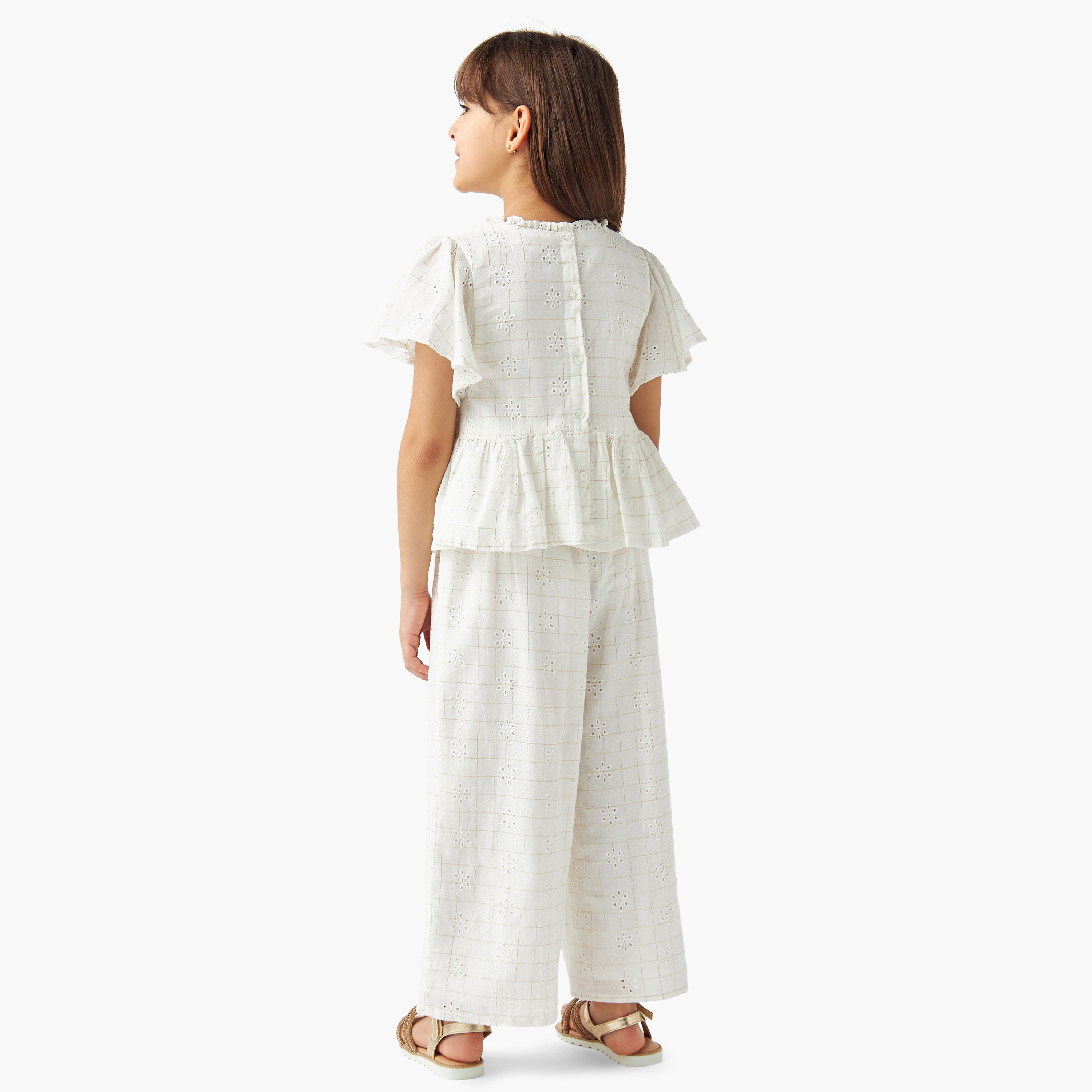 Eligo Schiffli Textured Pie-Crust Neck Peplum Top and Pants Set-baby-girls-clothing-setsandcoords-image-4