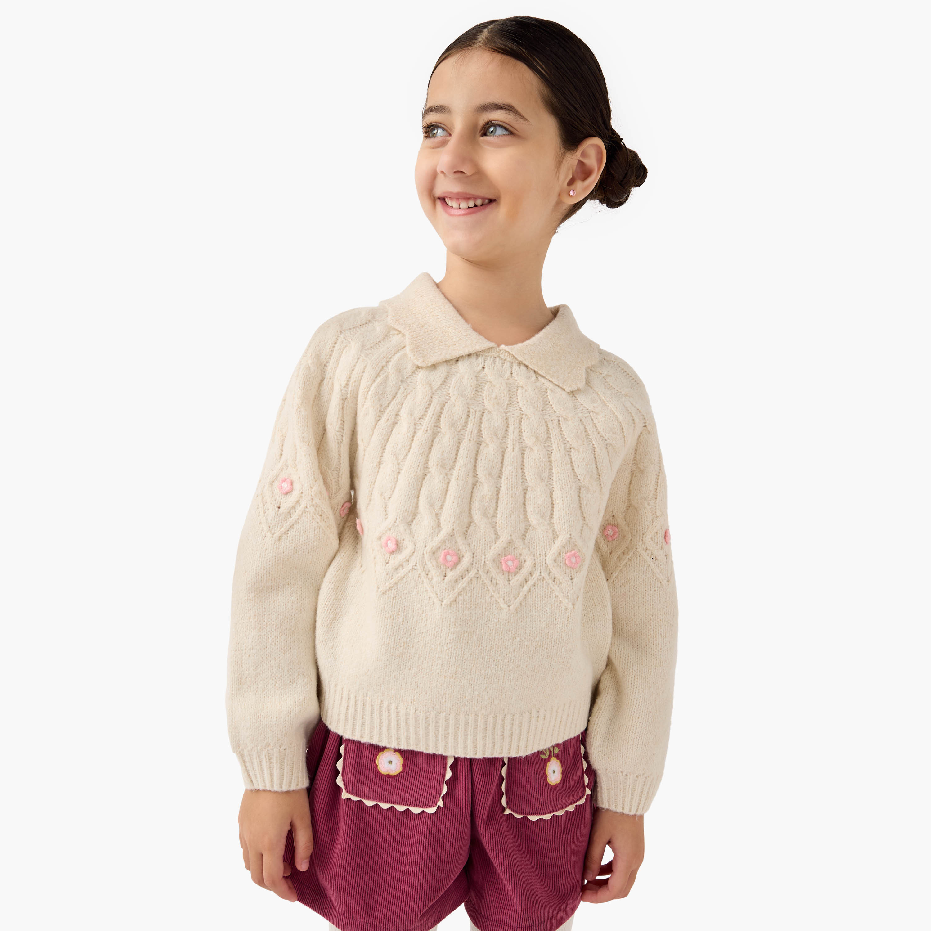 Eligo Textured Collared Pullover with Shorts and Tights-girls-clothing-setsandcoords-image-2