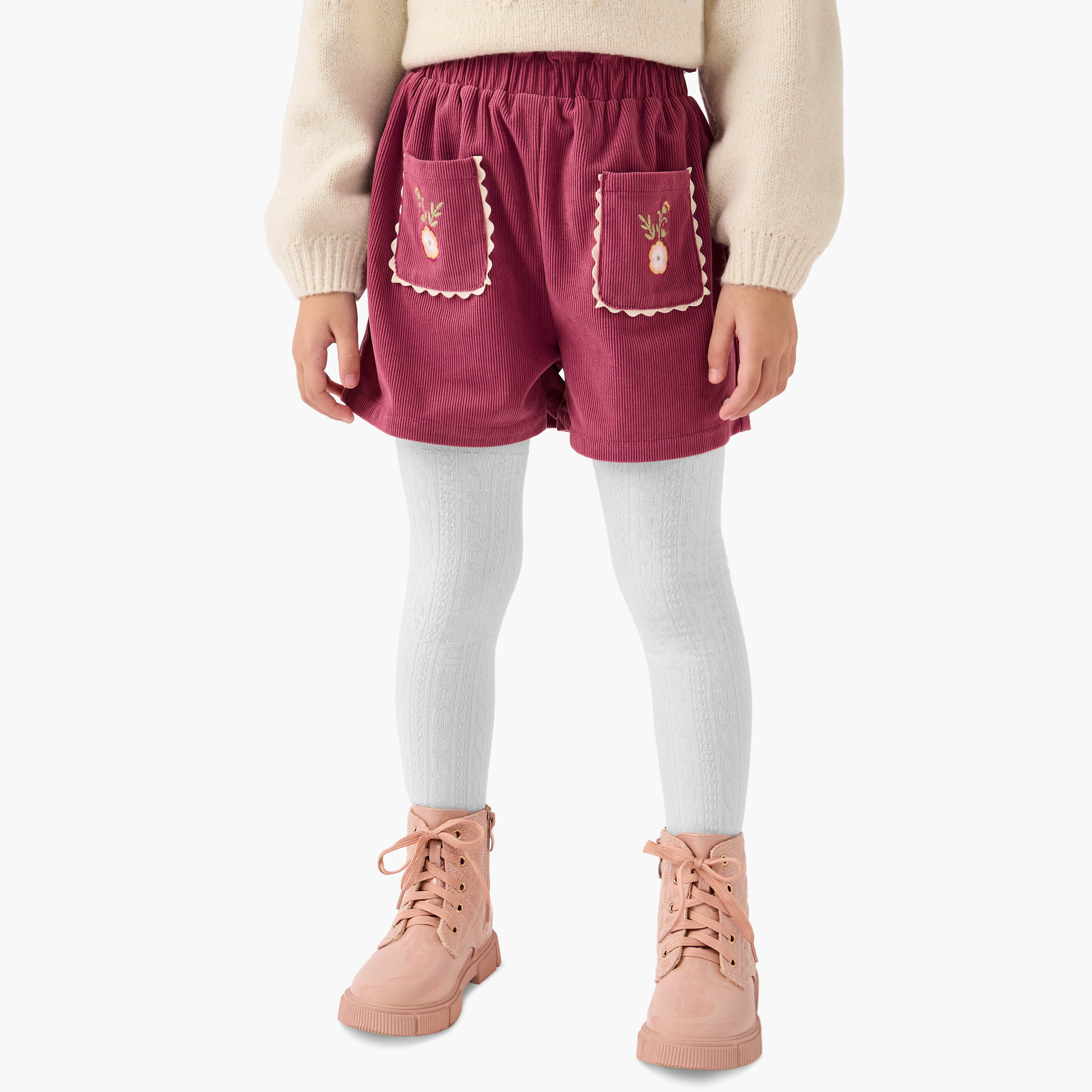 Eligo Textured Collared Pullover with Shorts and Tights-girls-clothing-setsandcoords-image-3