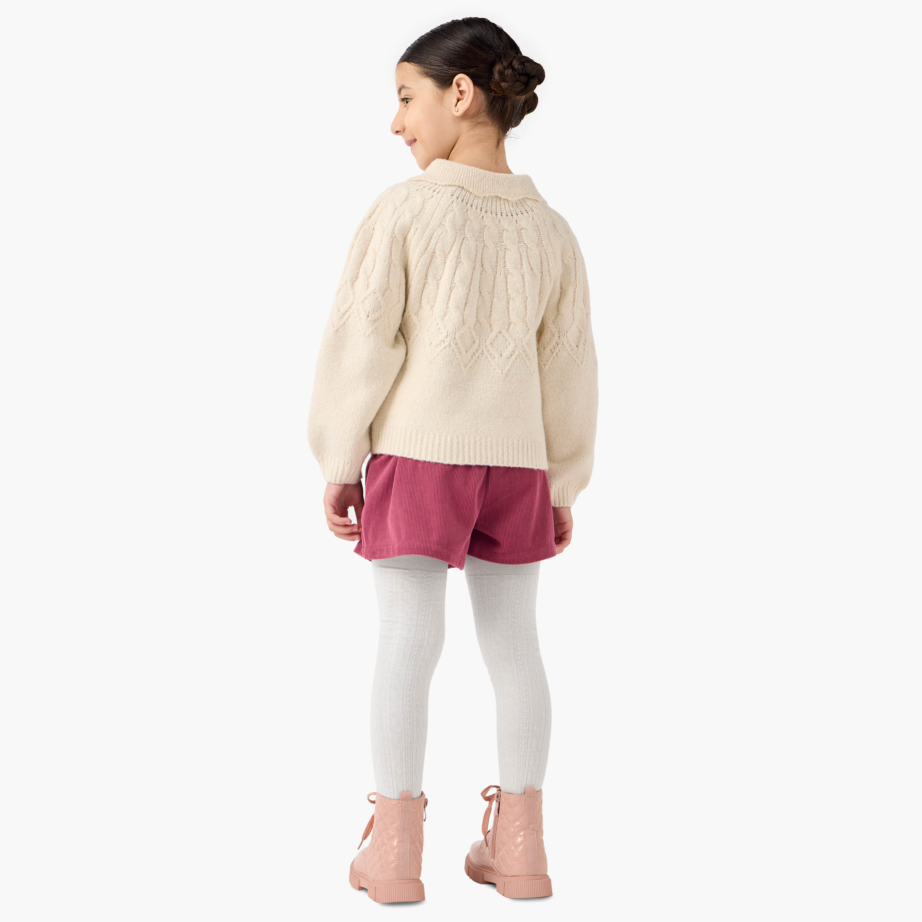 Eligo Textured Collared Pullover with Shorts and Tights-girls-clothing-setsandcoords-image-4