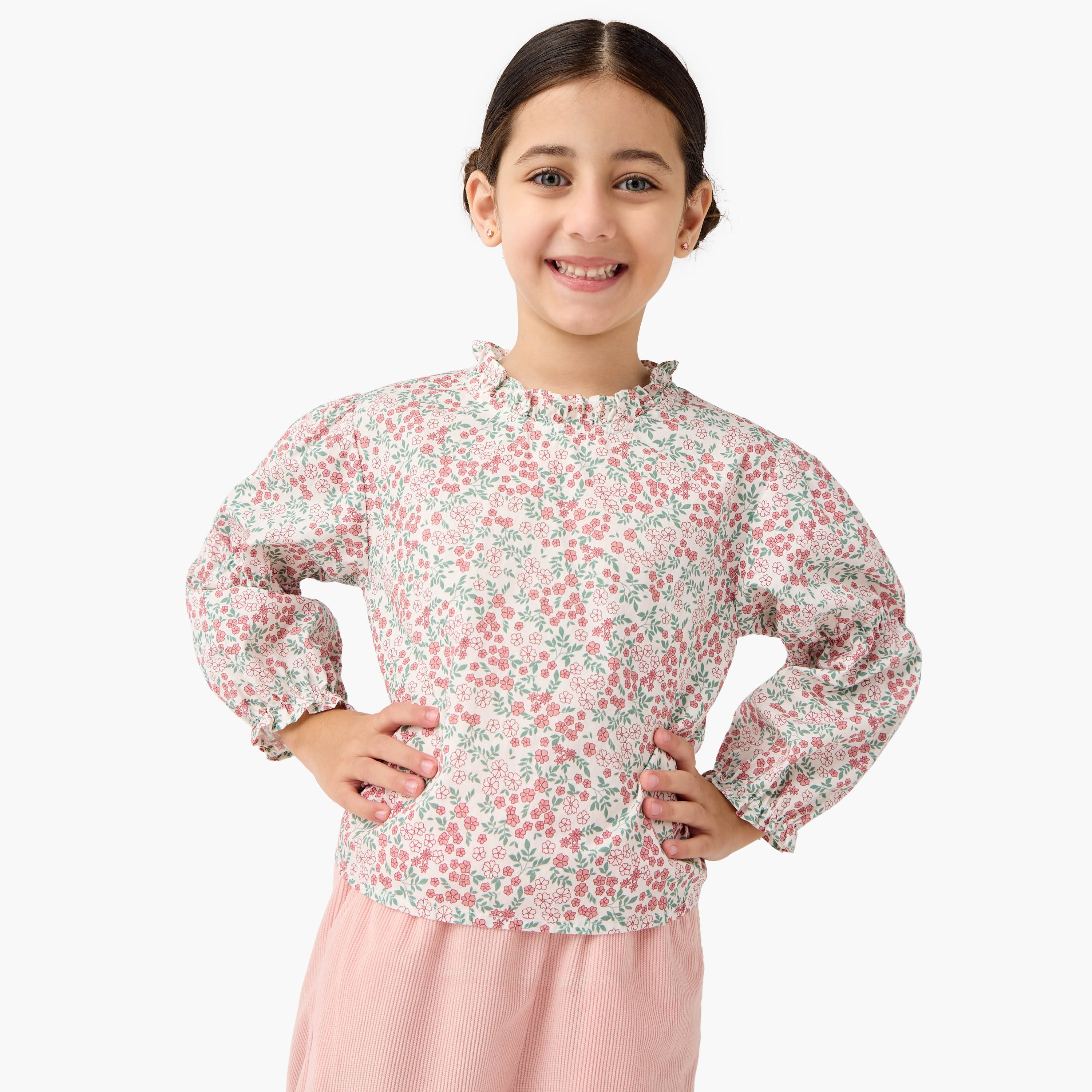 طقم بنطلون وبلوزة بطبعات زهرية وجاكيت بيبلوم من إليجو -baby-girls-clothing-setsandcoords-image-4
