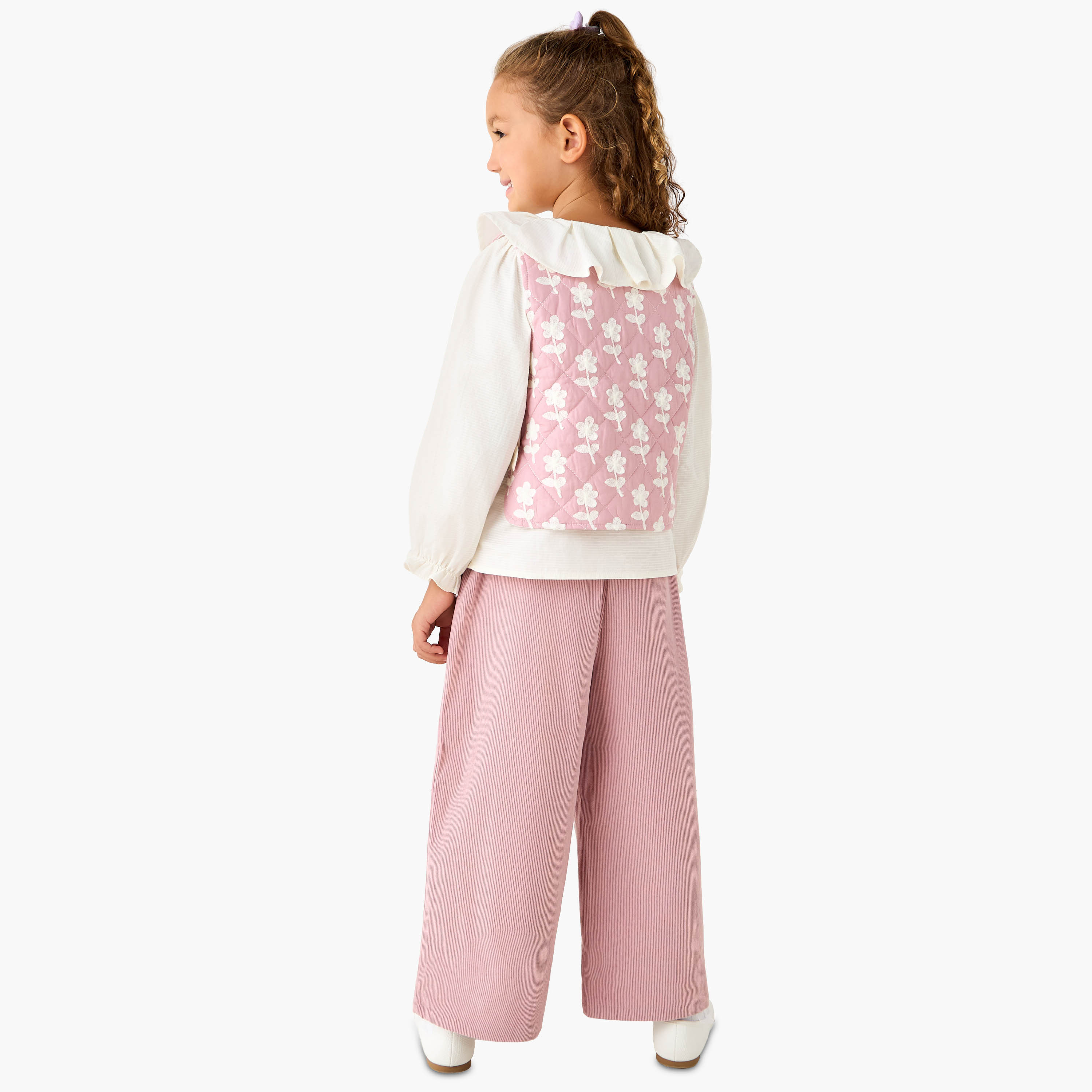 Eligo Ruffle Neck Long Sleeves Top and Pants Set with Vest-girls-clothing-setsandcoords-image-4