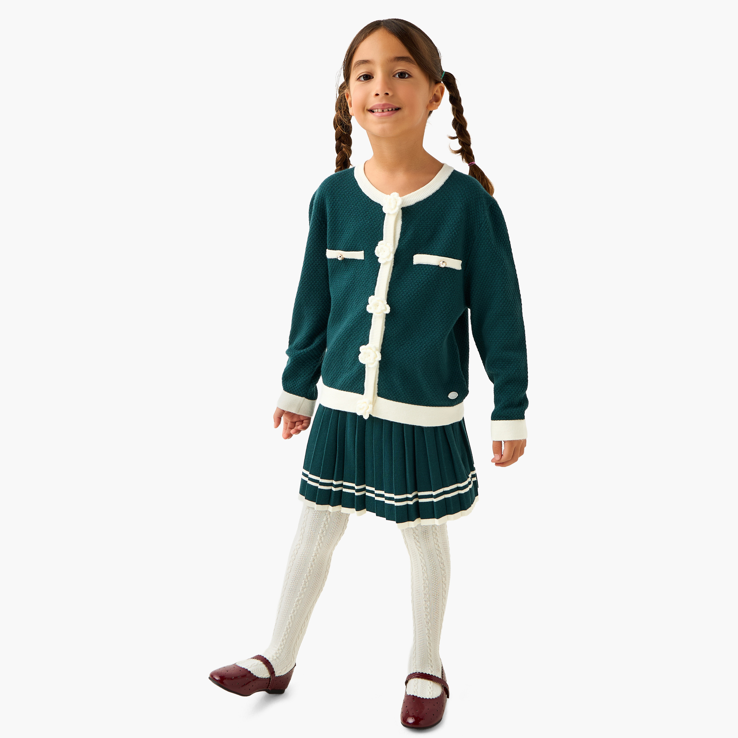 طقم تنورة وكارديجان بياقة هينلي وأكمام طويلة وسراويل تحتانية من إليجو-baby-girls-clothing-setsandcoords-image-1