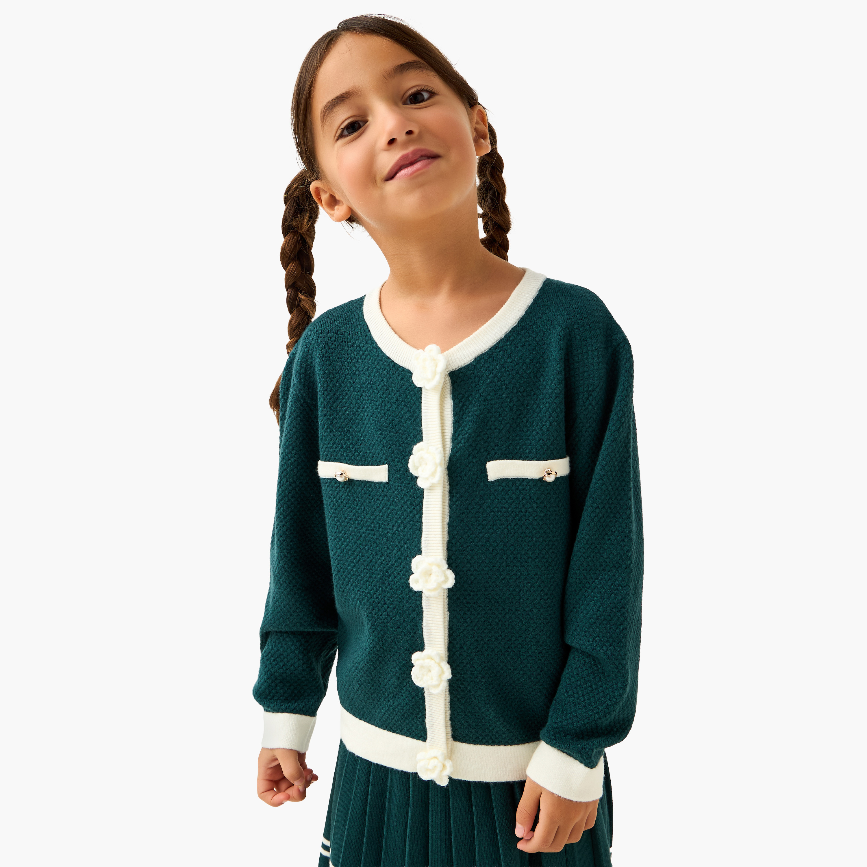طقم تنورة وكارديجان بياقة هينلي وأكمام طويلة وسراويل تحتانية من إليجو-baby-girls-clothing-setsandcoords-image-2