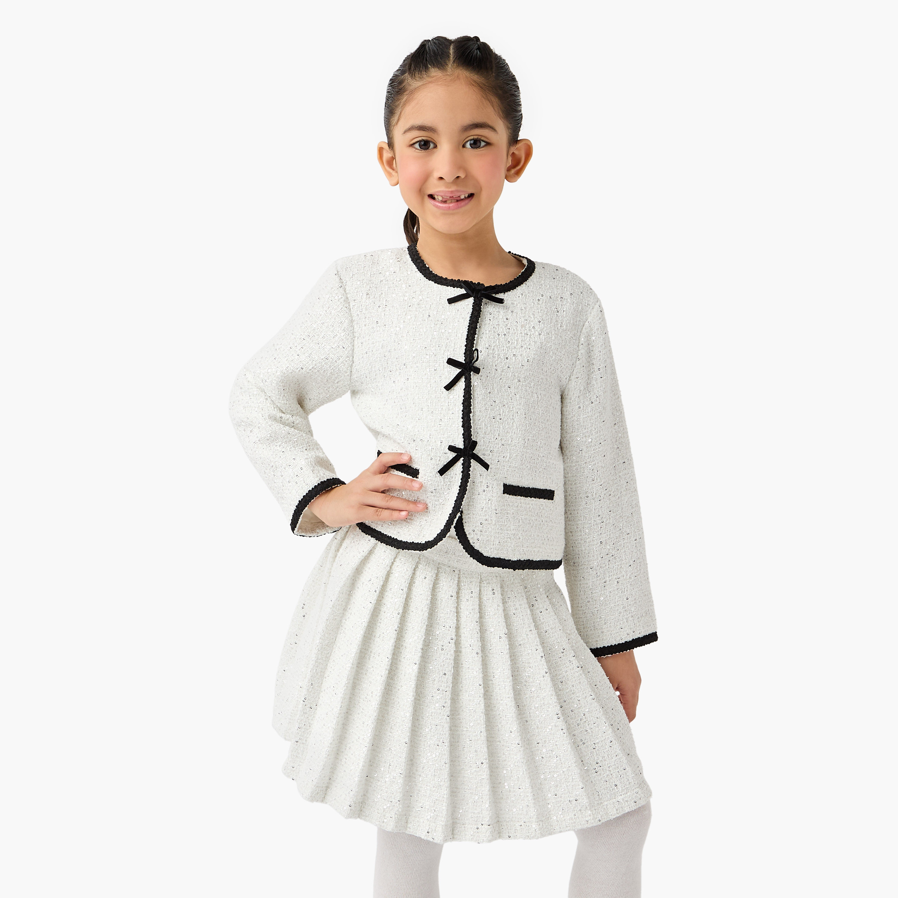 Eligo Embellished Jacket with Pleated Skirt and Tights-girls-clothing-setsandcoords-image-2