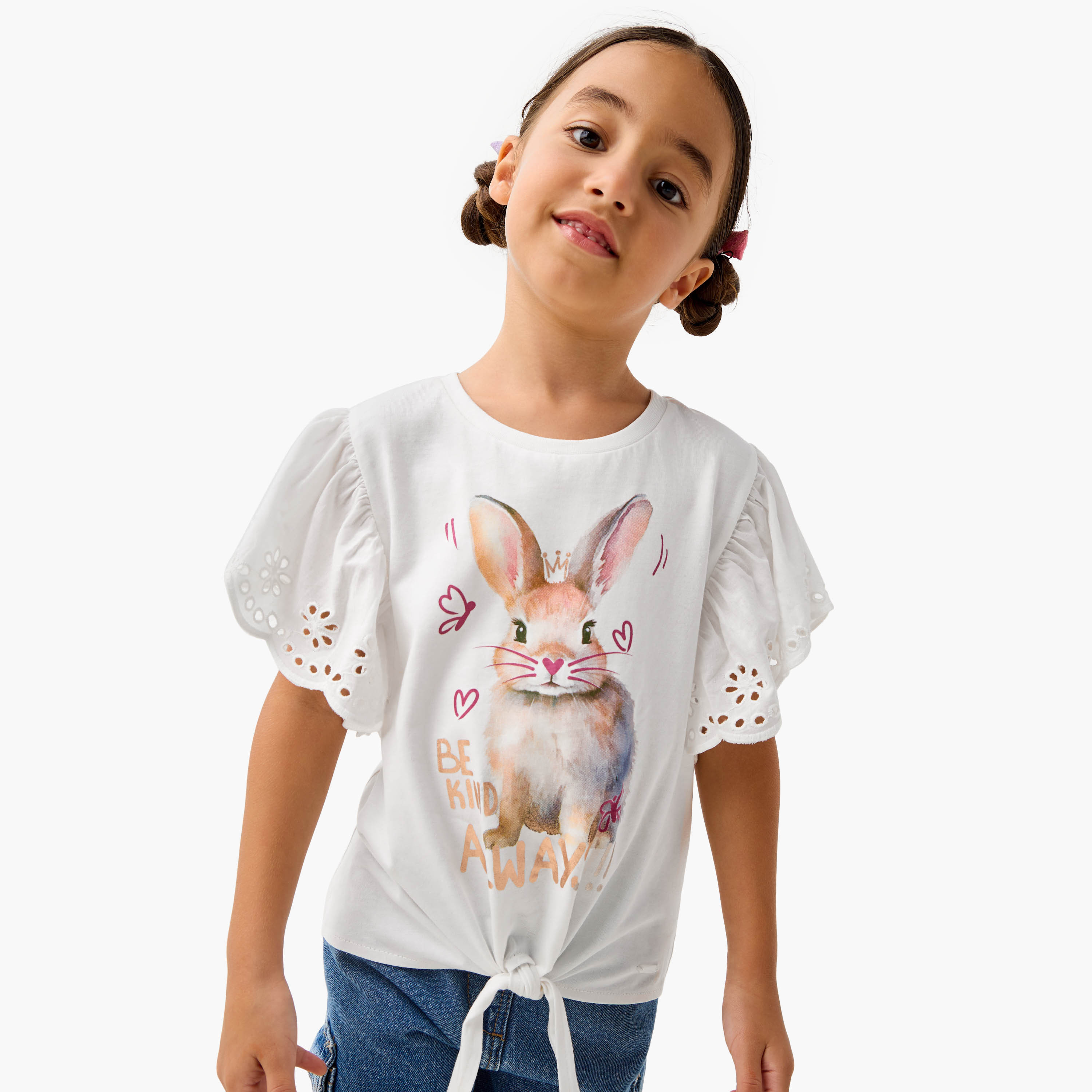 Lee Cooper Floral Sequinned T-shirt with Front Knot Detail-girls-clothing-tshirts-image-1