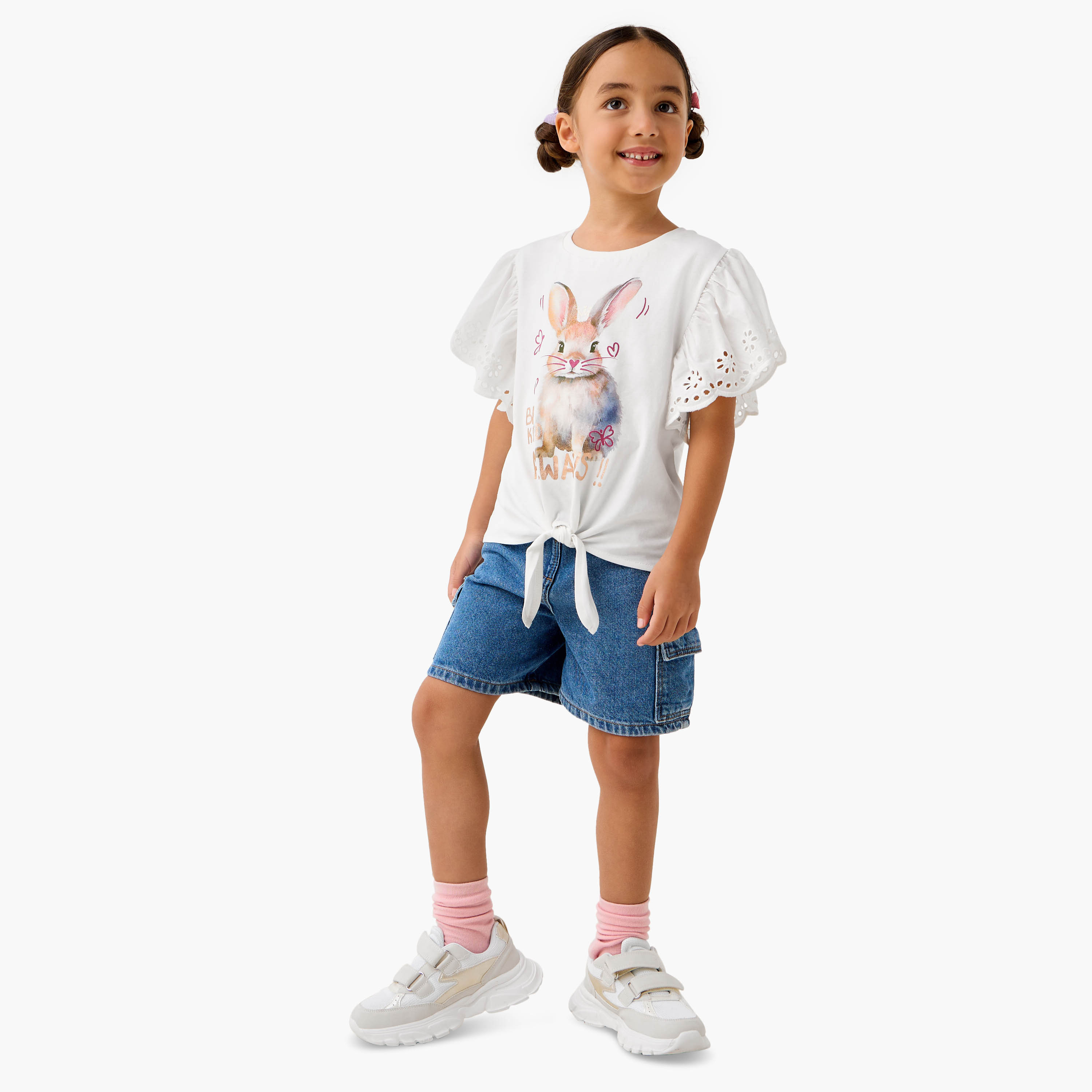 Lee Cooper Floral Sequinned T-shirt with Front Knot Detail-girls-clothing-tshirts-image-2