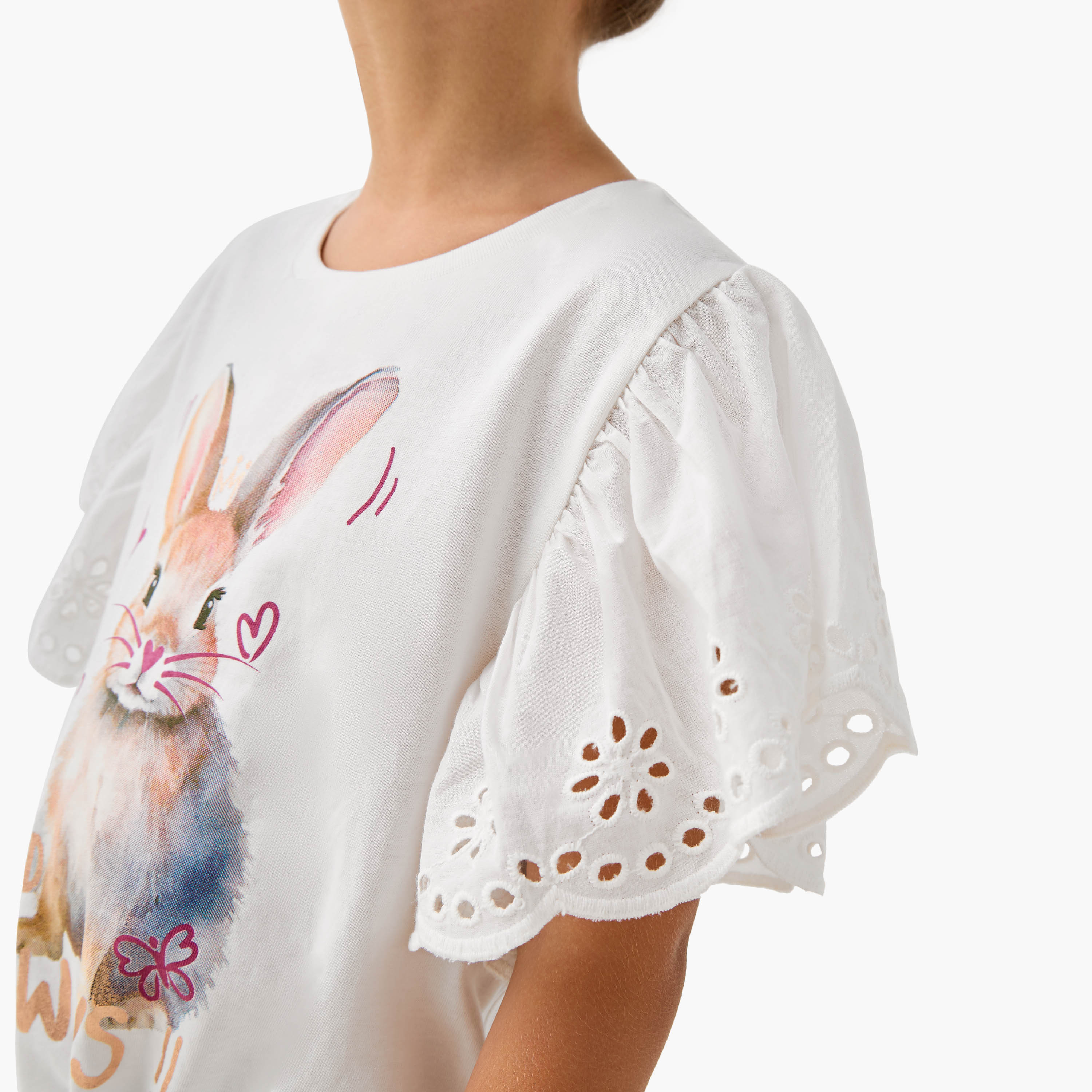 Lee Cooper Floral Sequinned T-shirt with Front Knot Detail-girls-clothing-tshirts-image-4