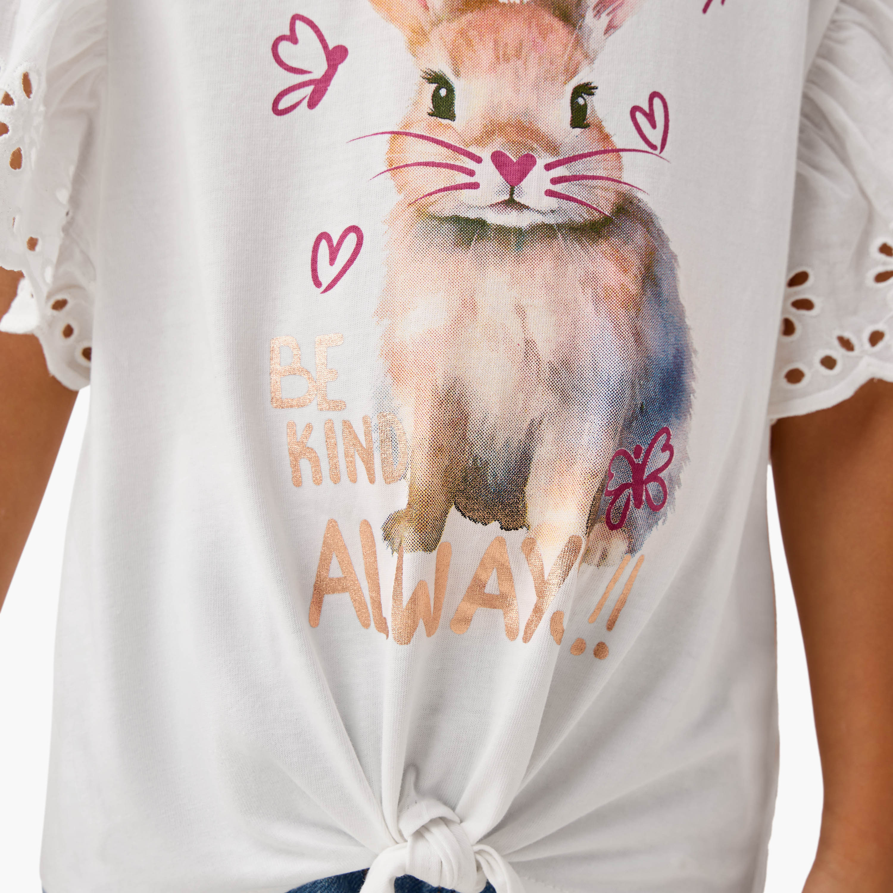 Lee Cooper Floral Sequinned T-shirt with Front Knot Detail-girls-clothing-tshirts-image-5
