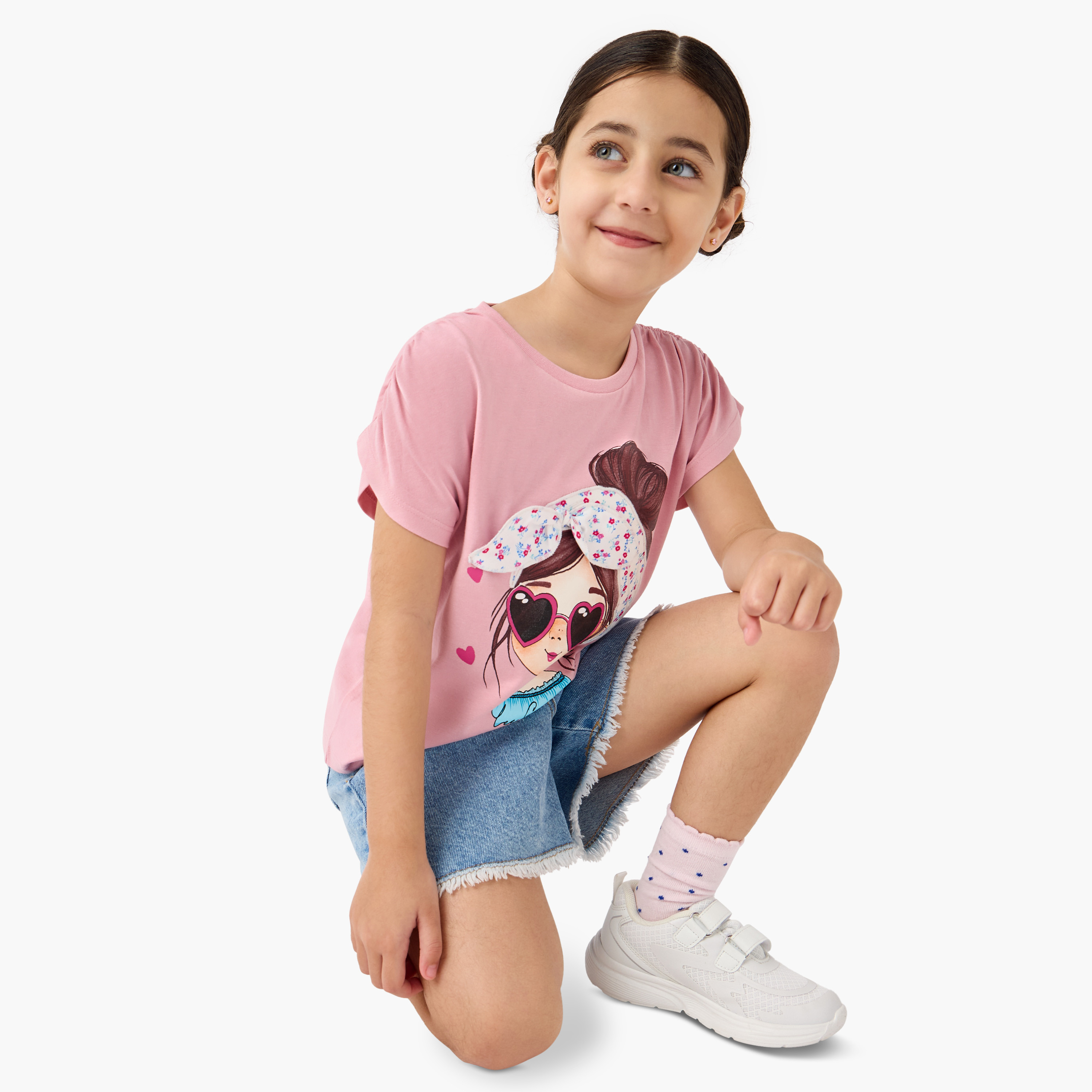 Lee Cooper Graphic Print T-shirt with Ruched Sleeves-girls-clothing-tshirts-image-2