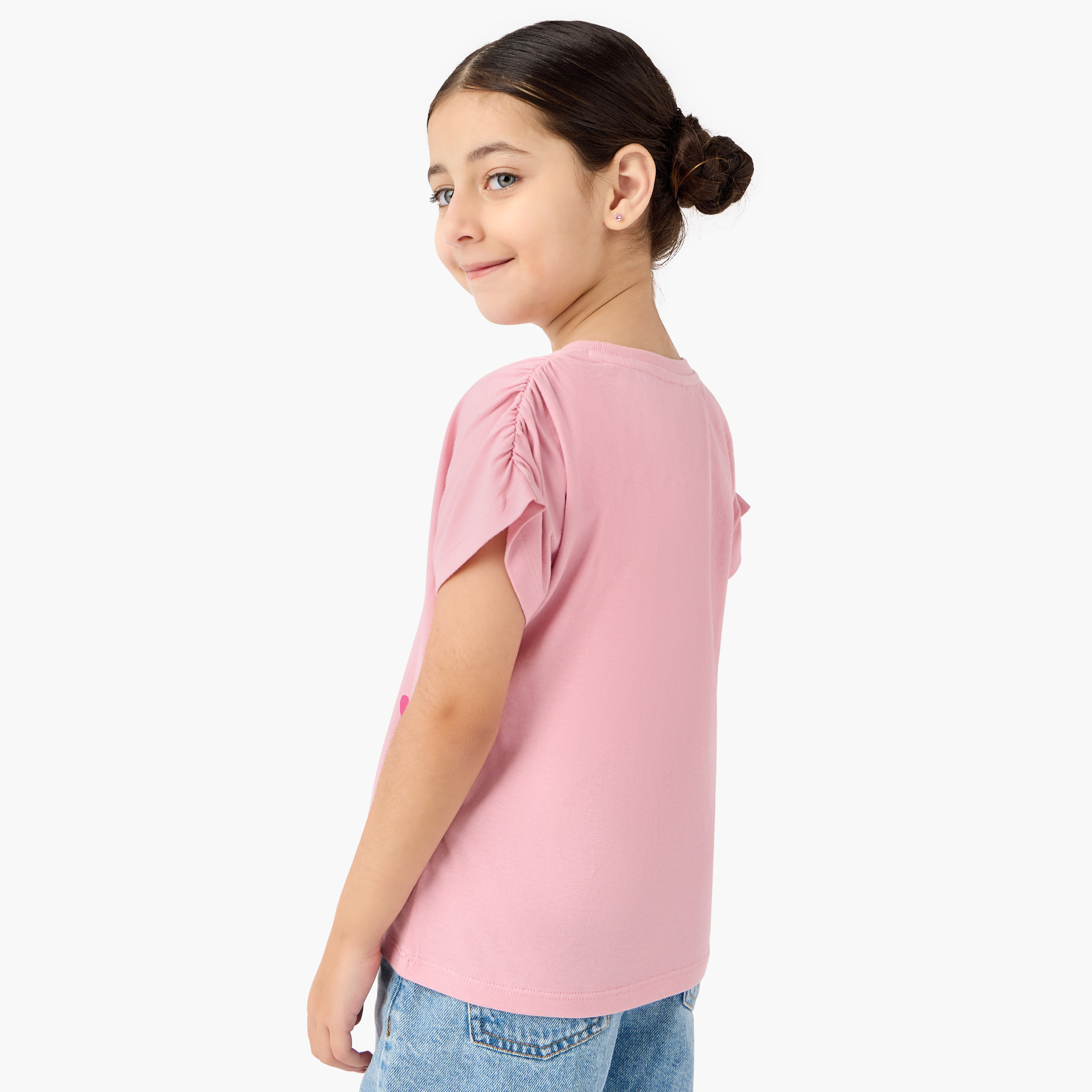 Lee Cooper Graphic Print T-shirt with Ruched Sleeves-girls-clothing-tshirts-image-3