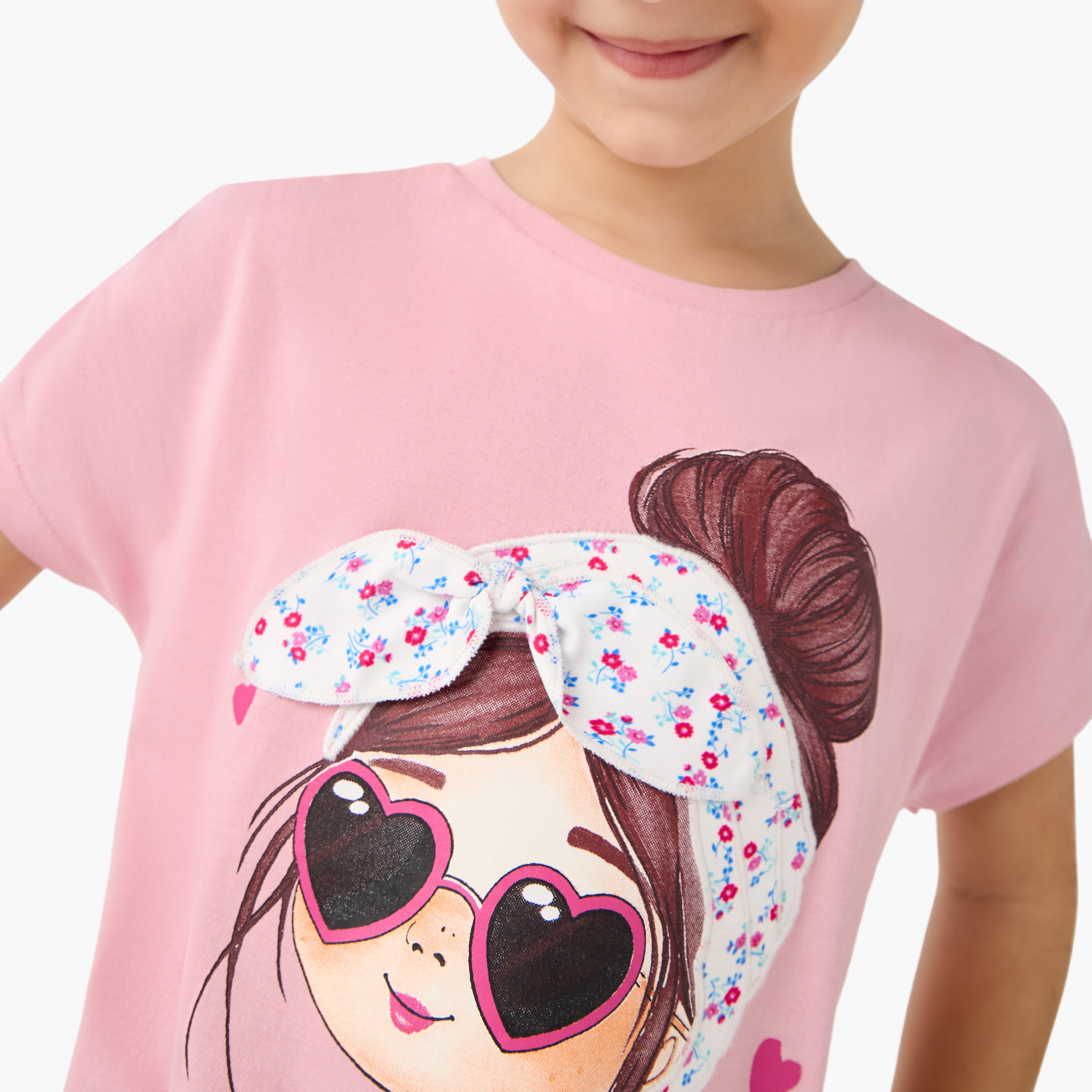 Lee Cooper Graphic Print T-shirt with Ruched Sleeves-girls-clothing-tshirts-image-4