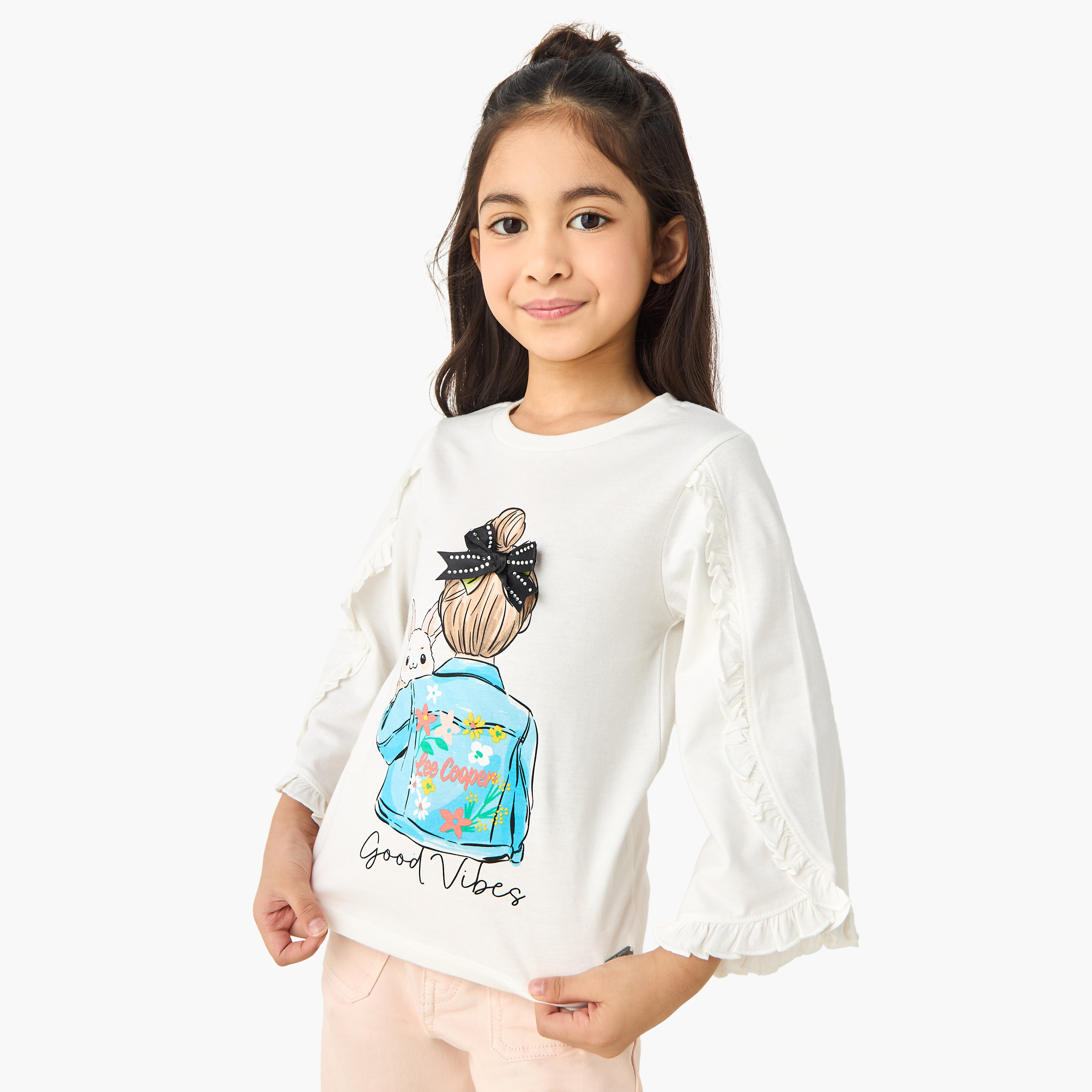 Lee Cooper Girls Crew Neck T-shirt with Ruffles - Cotton - Long Sleeves-girls-clothing-tshirts-image-1