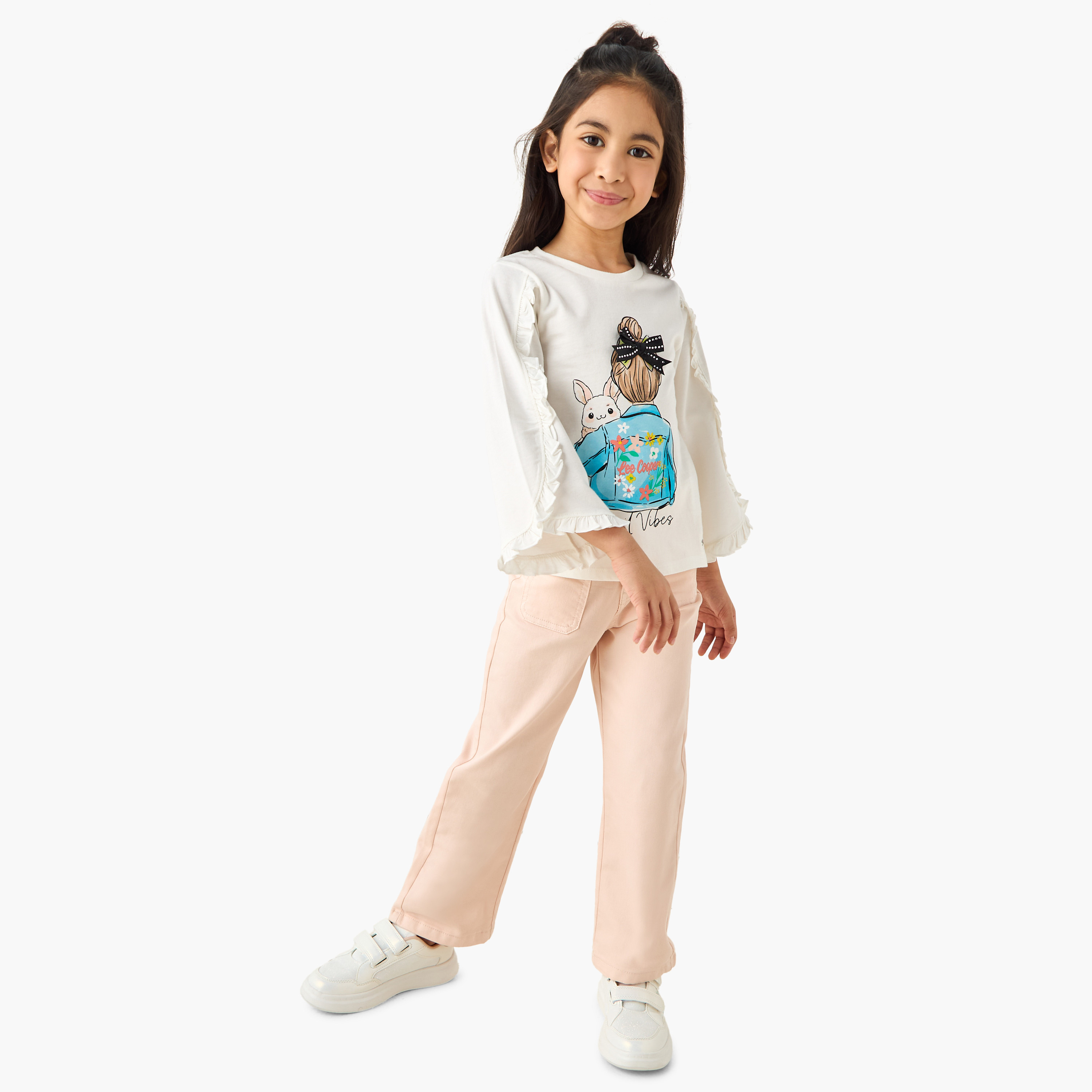 Lee Cooper Girls Crew Neck T-shirt with Ruffles - Cotton - Long Sleeves-girls-clothing-tshirts-image-2