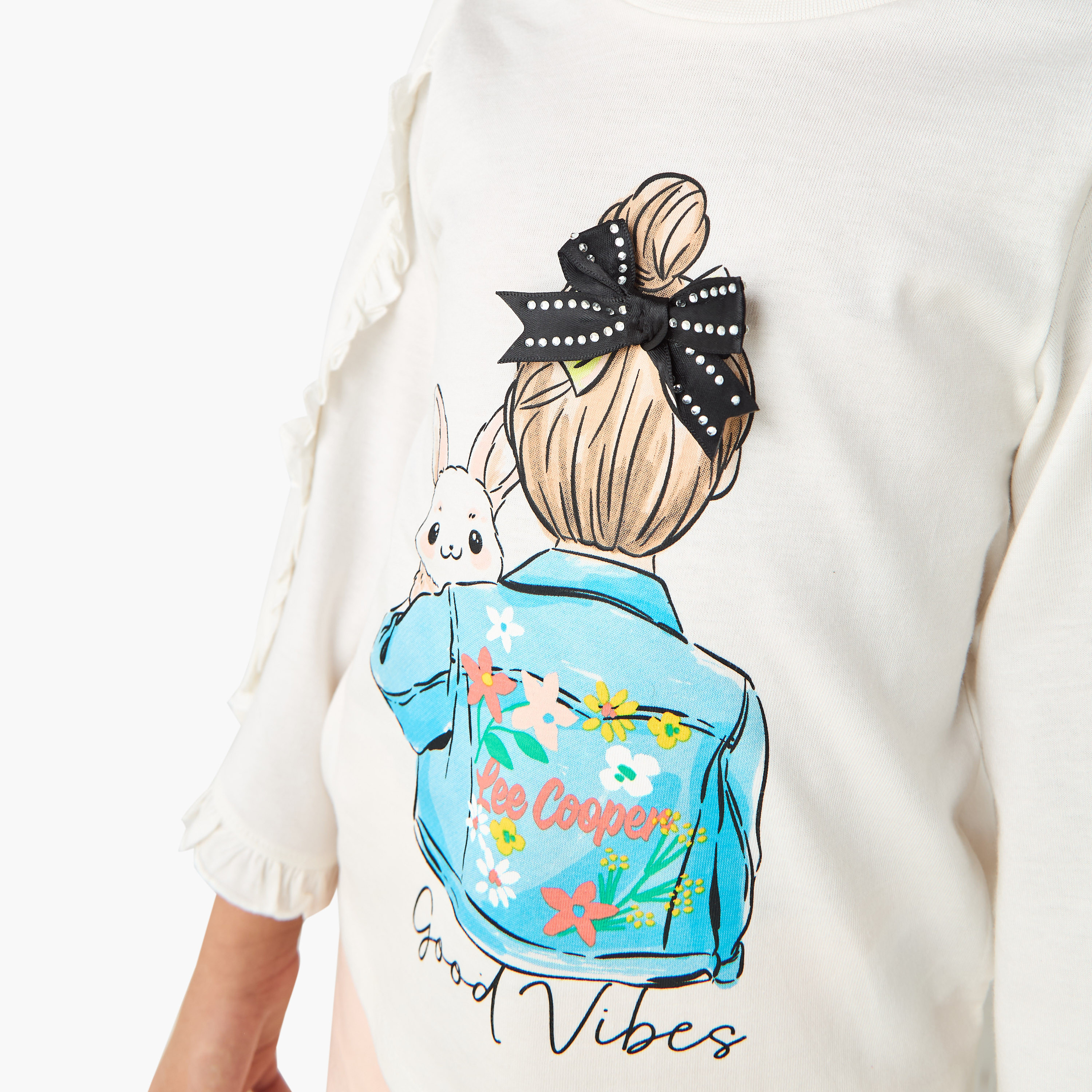 Lee Cooper Girls Crew Neck T-shirt with Ruffles - Cotton - Long Sleeves-girls-clothing-tshirts-image-5