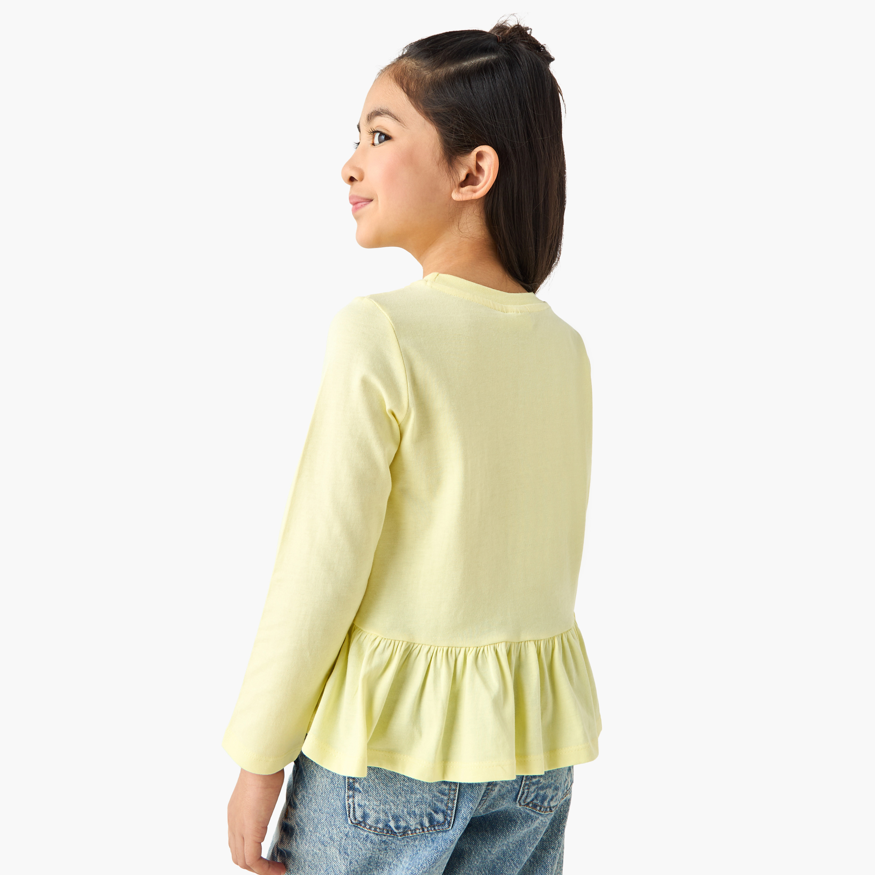Lee Cooper Girls Crew Neck Peplum T-shirt  with Sequin Detail - Cotton - Long Sleeves-girls-clothing-tshirts-image-3