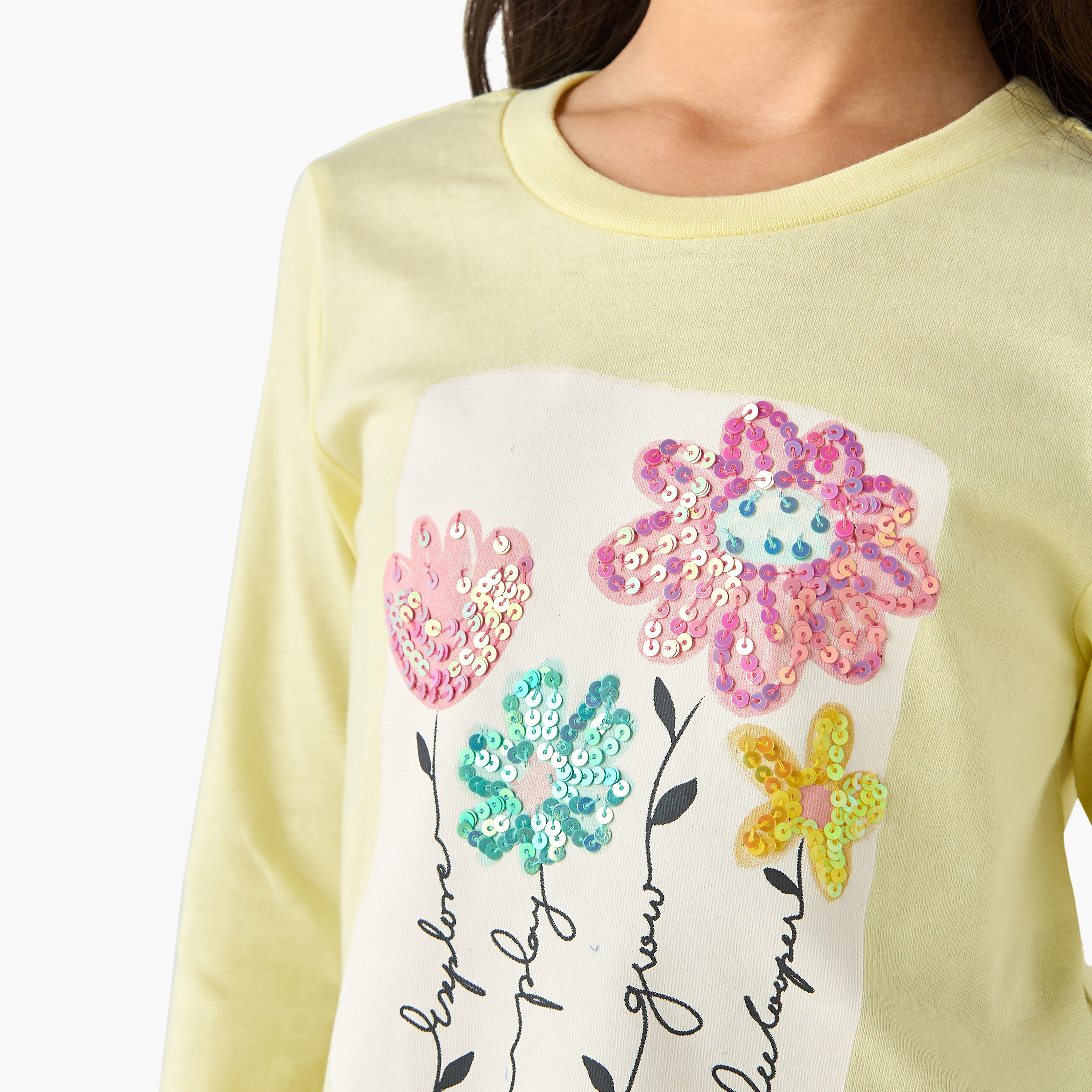 Lee Cooper Girls Crew Neck Peplum T-shirt  with Sequin Detail - Cotton - Long Sleeves-girls-clothing-tshirts-image-4