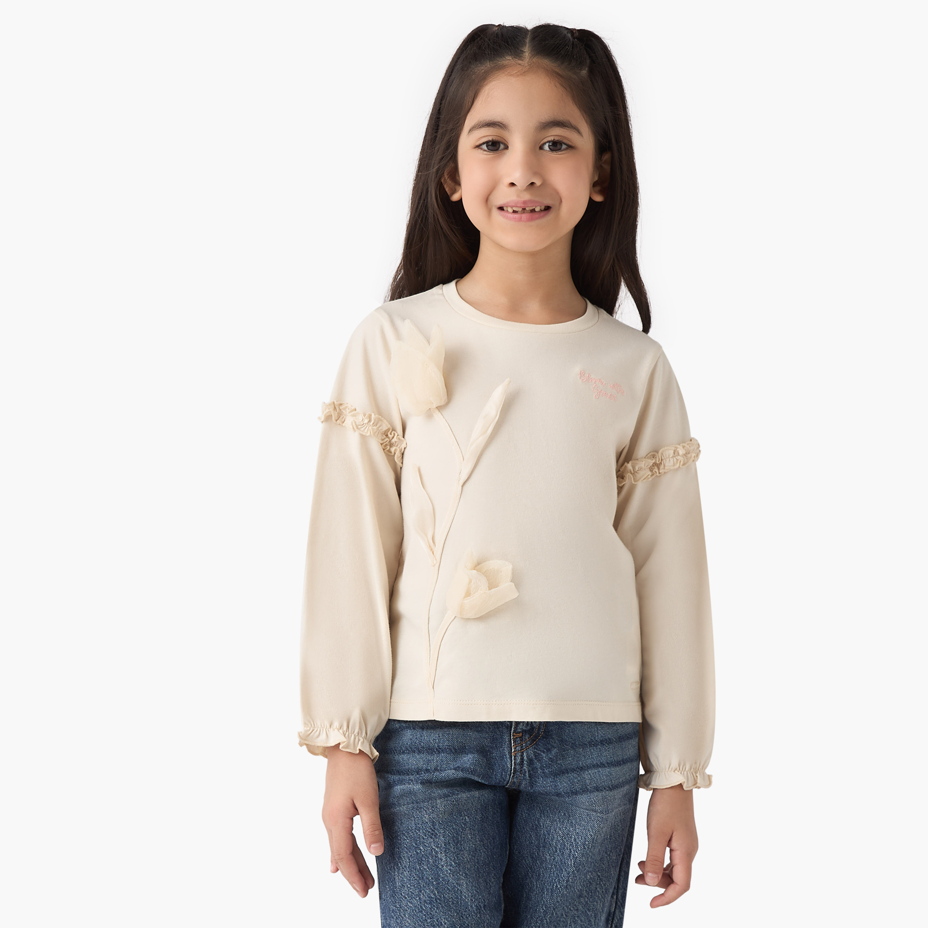 Lee Cooper Floral and Ruffle Applique Top-girls-clothing-tshirts-image-1