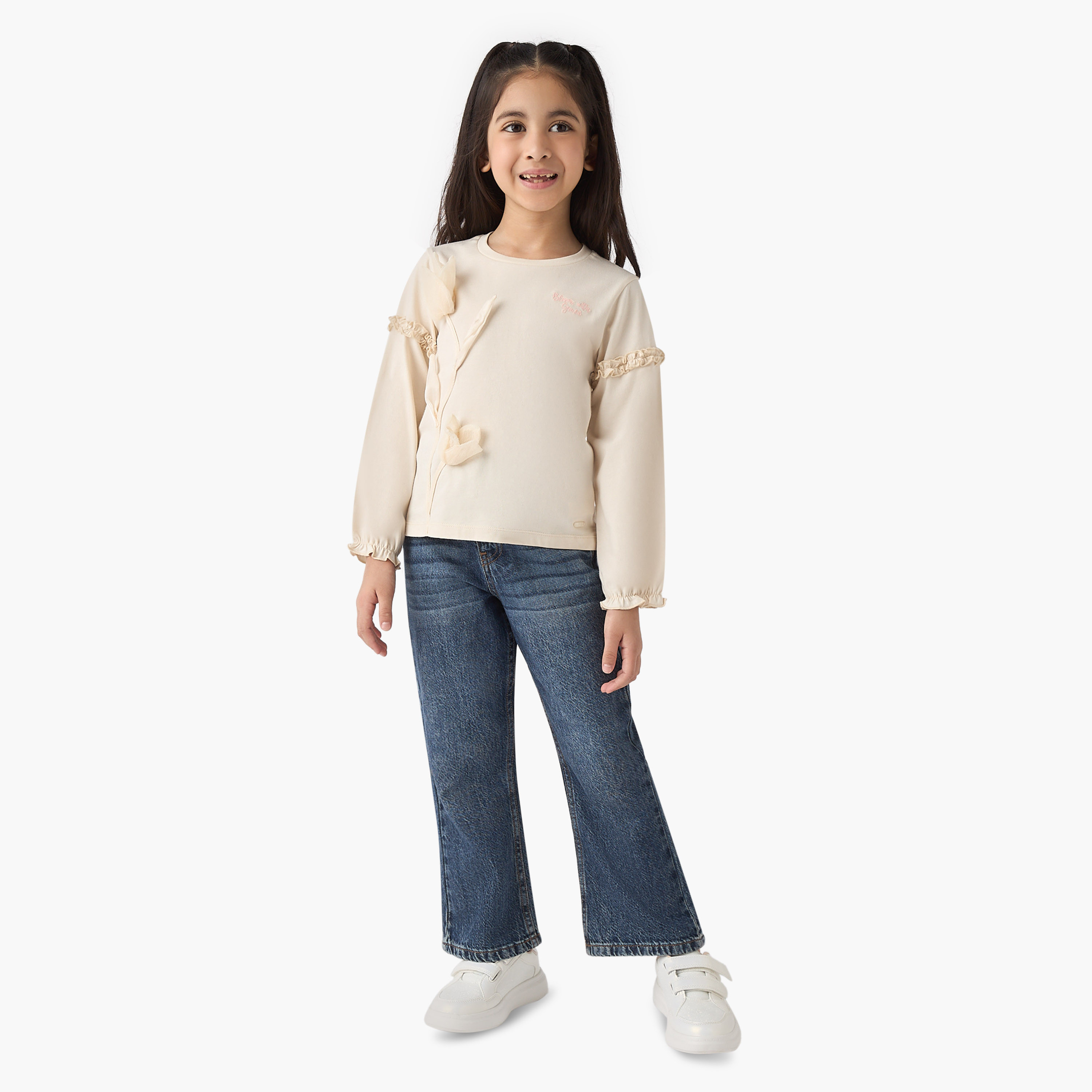 Lee Cooper Floral and Ruffle Applique Top-girls-clothing-tshirts-image-2