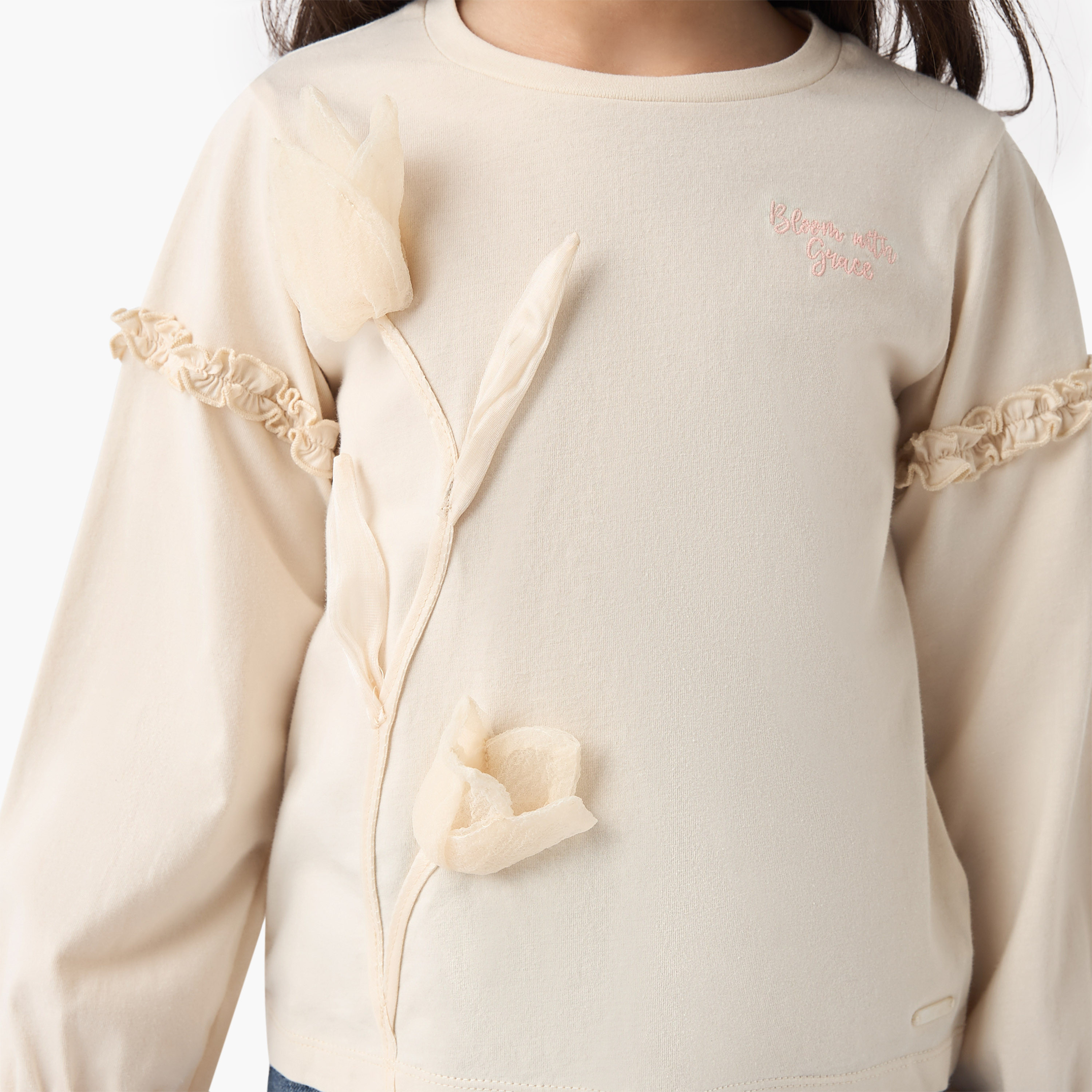 Lee Cooper Floral and Ruffle Applique Top-girls-clothing-tshirts-image-4