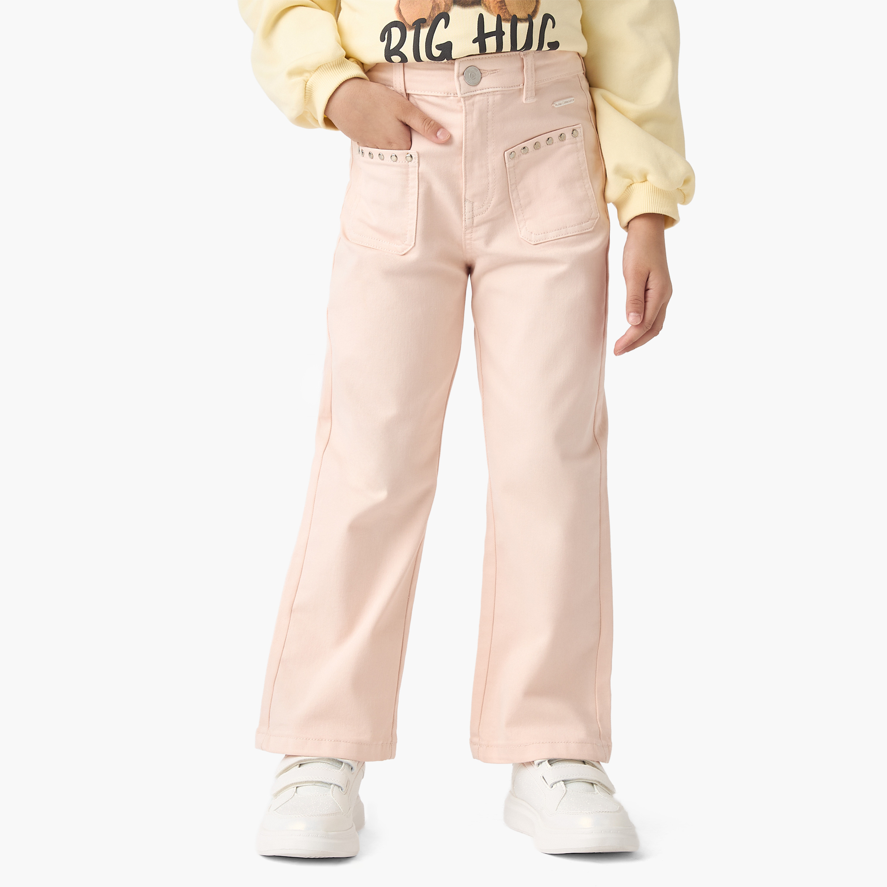 Juniors Solid Wide Leg Pants with Studded Pockets-baby-girls-clothing-bottoms-trousers-image-2