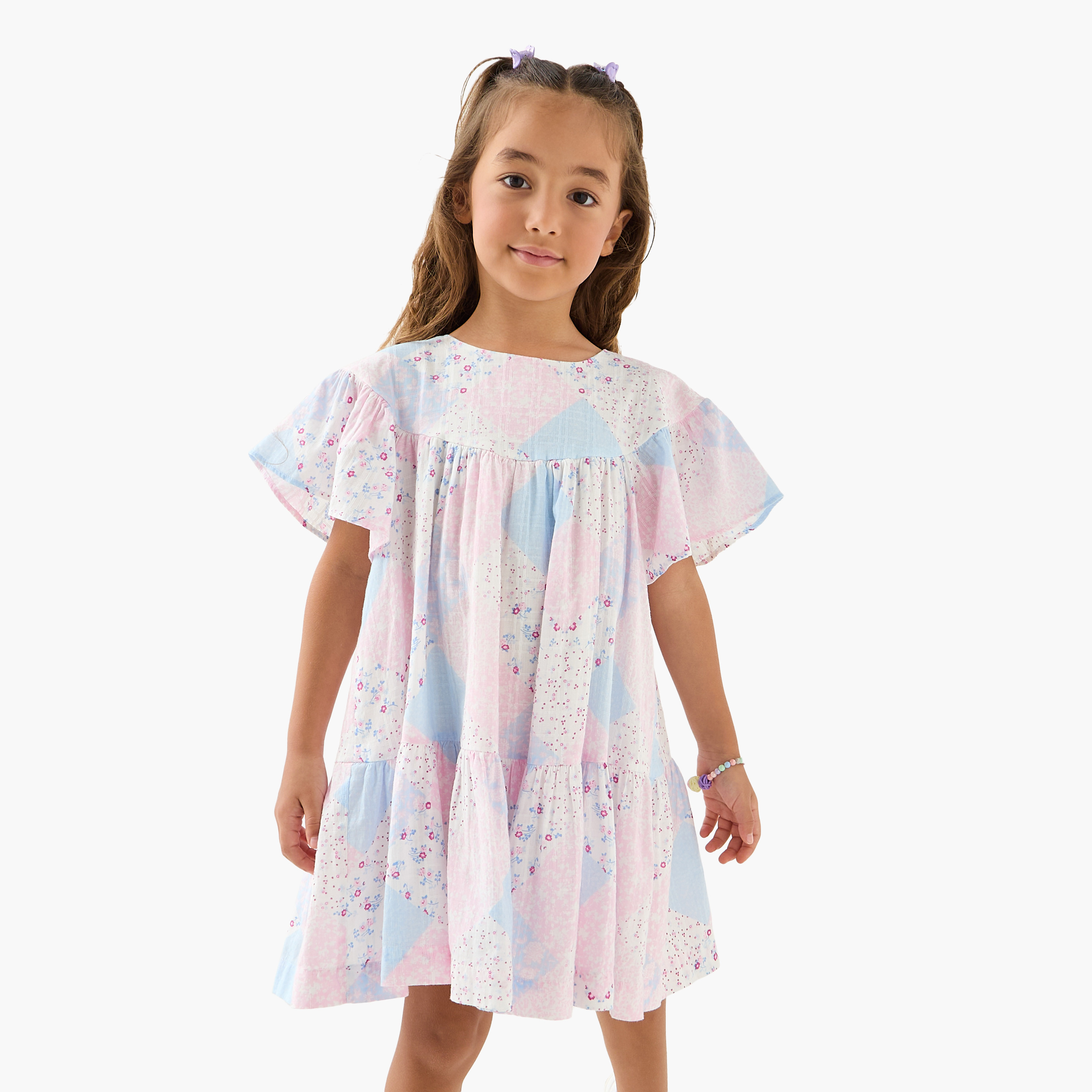 Lee Cooper All-Over Patchwork Print Dress with Flared Sleeves-girls-clothing-dressesandjumpsuits-image-1