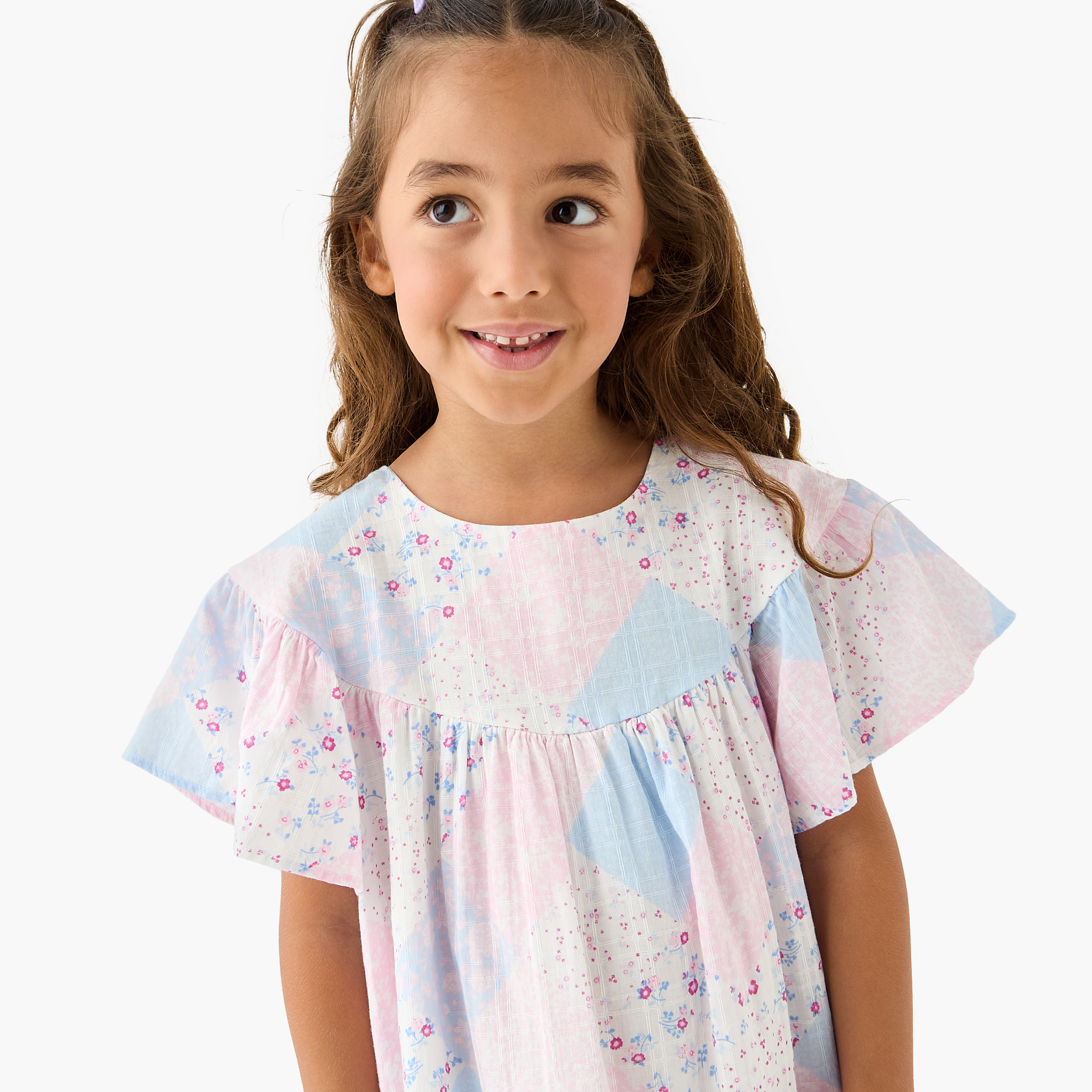 Lee Cooper All-Over Patchwork Print Dress with Flared Sleeves-girls-clothing-dressesandjumpsuits-image-4