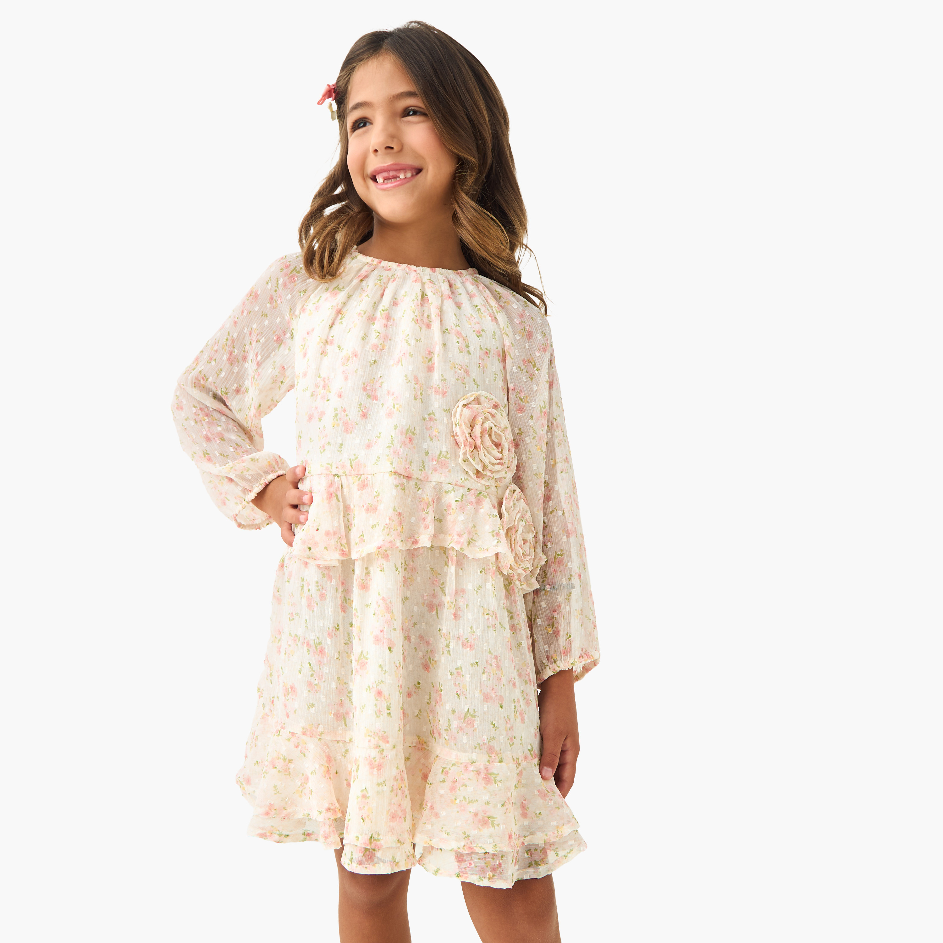 Lee Cooper Floral Print Tiered Dress with Rosette Applique-girls-clothing-dressesandjumpsuits-image-1