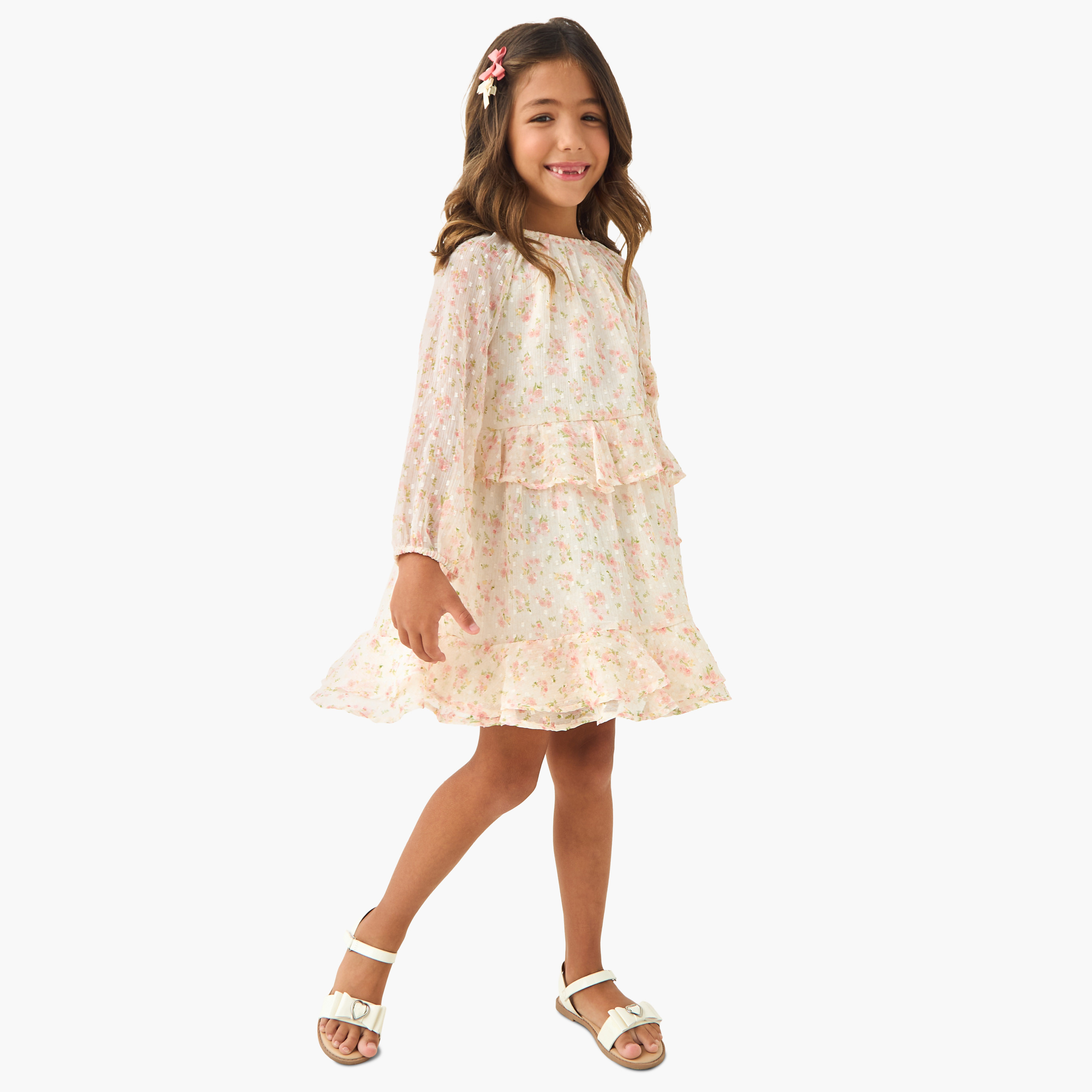 Lee Cooper Floral Print Tiered Dress with Rosette Applique-girls-clothing-dressesandjumpsuits-image-2