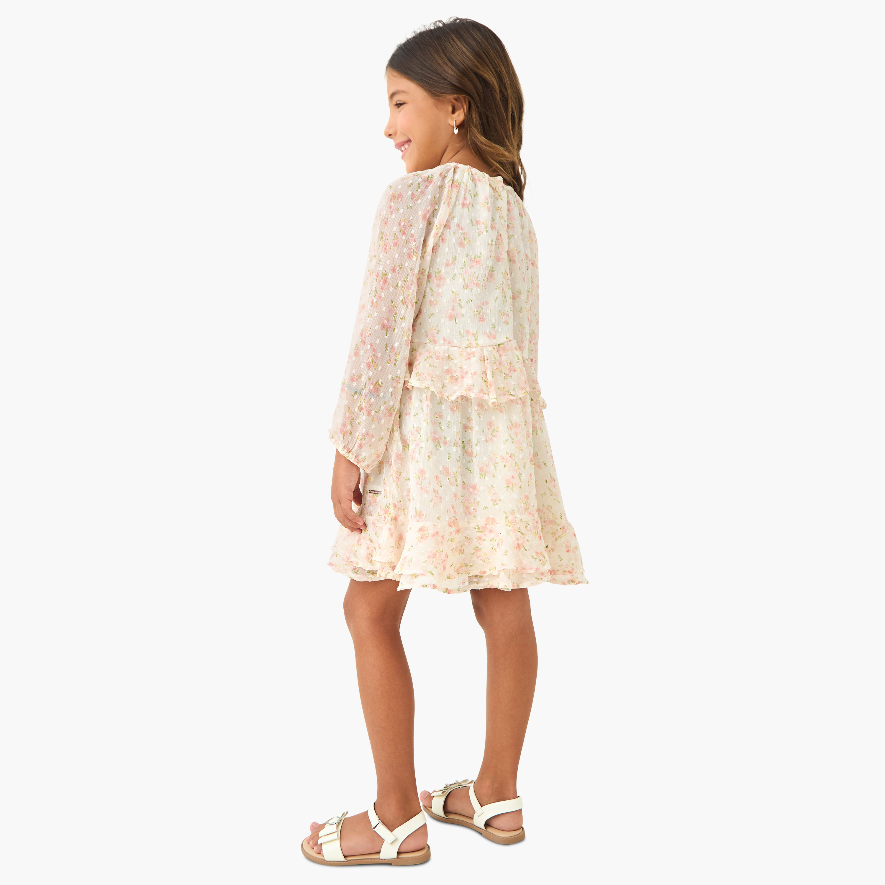 Lee Cooper Floral Print Tiered Dress with Rosette Applique-girls-clothing-dressesandjumpsuits-image-3