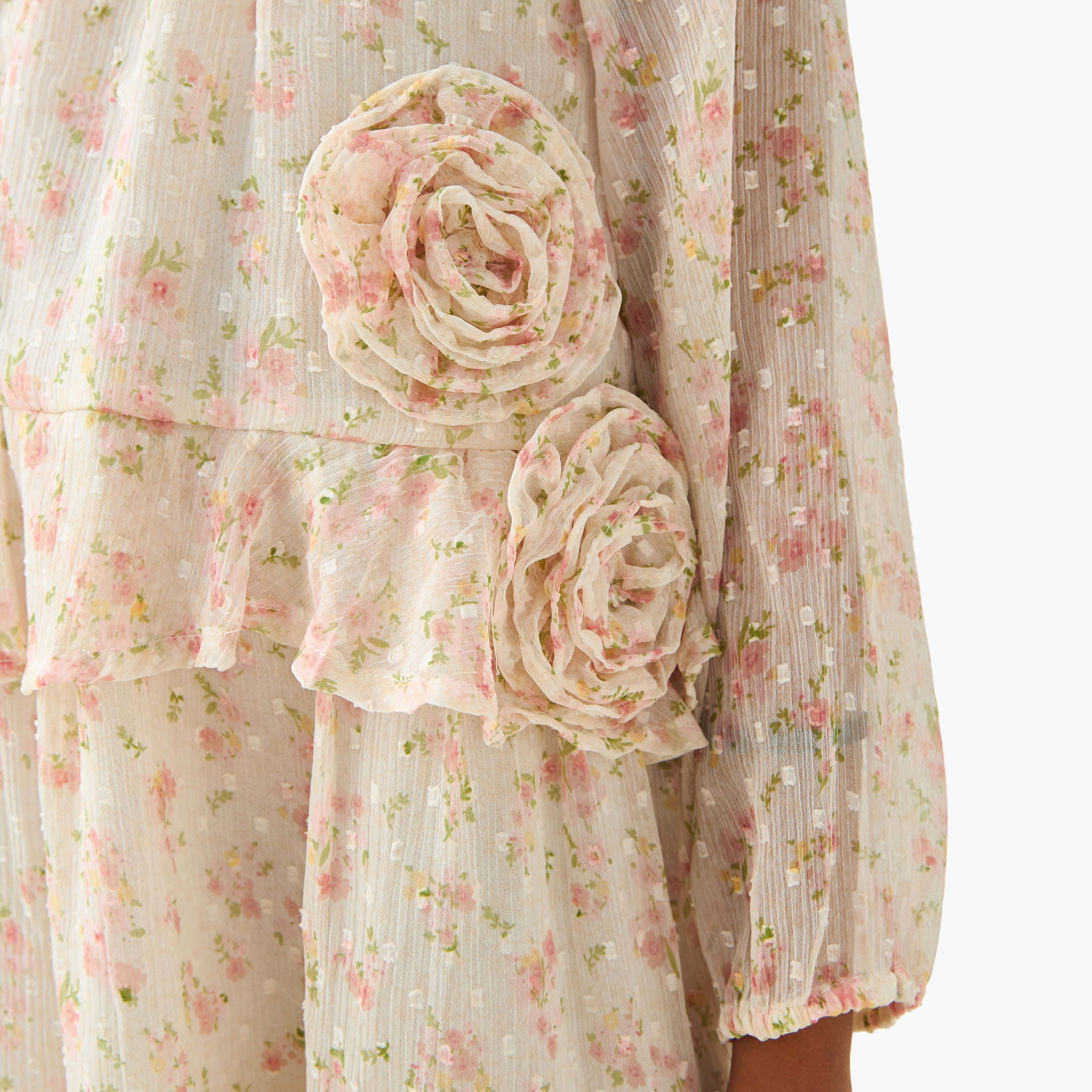 Lee Cooper Floral Print Tiered Dress with Rosette Applique-girls-clothing-dressesandjumpsuits-image-4