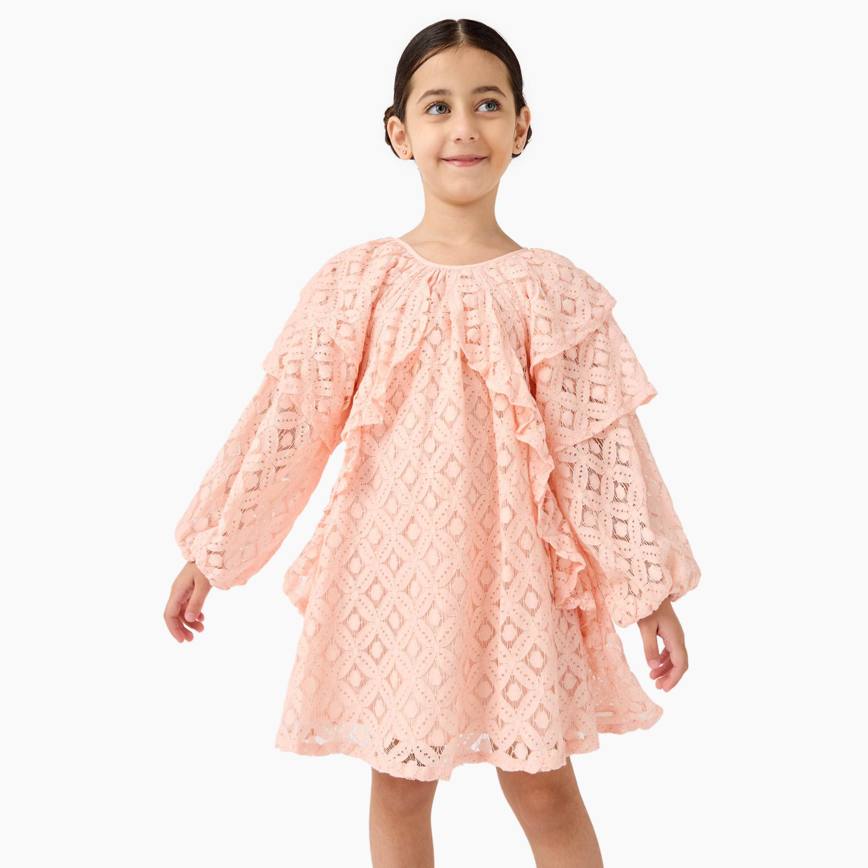Lee Cooper A-line Lace Dress with Volume Sleeves-girls-clothing-dressesandjumpsuits-image-1