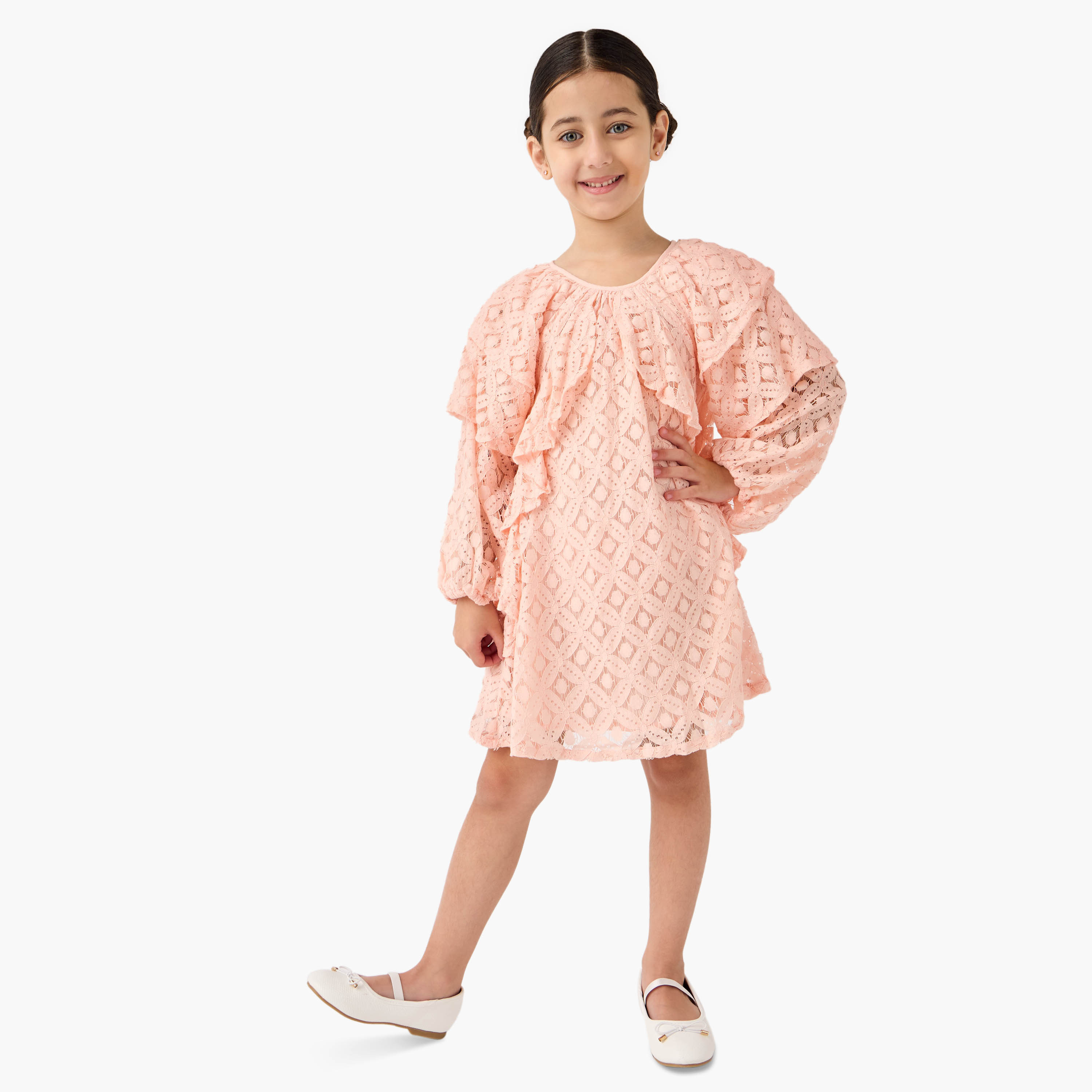 Lee Cooper A-line Lace Dress with Volume Sleeves-girls-clothing-dressesandjumpsuits-image-2