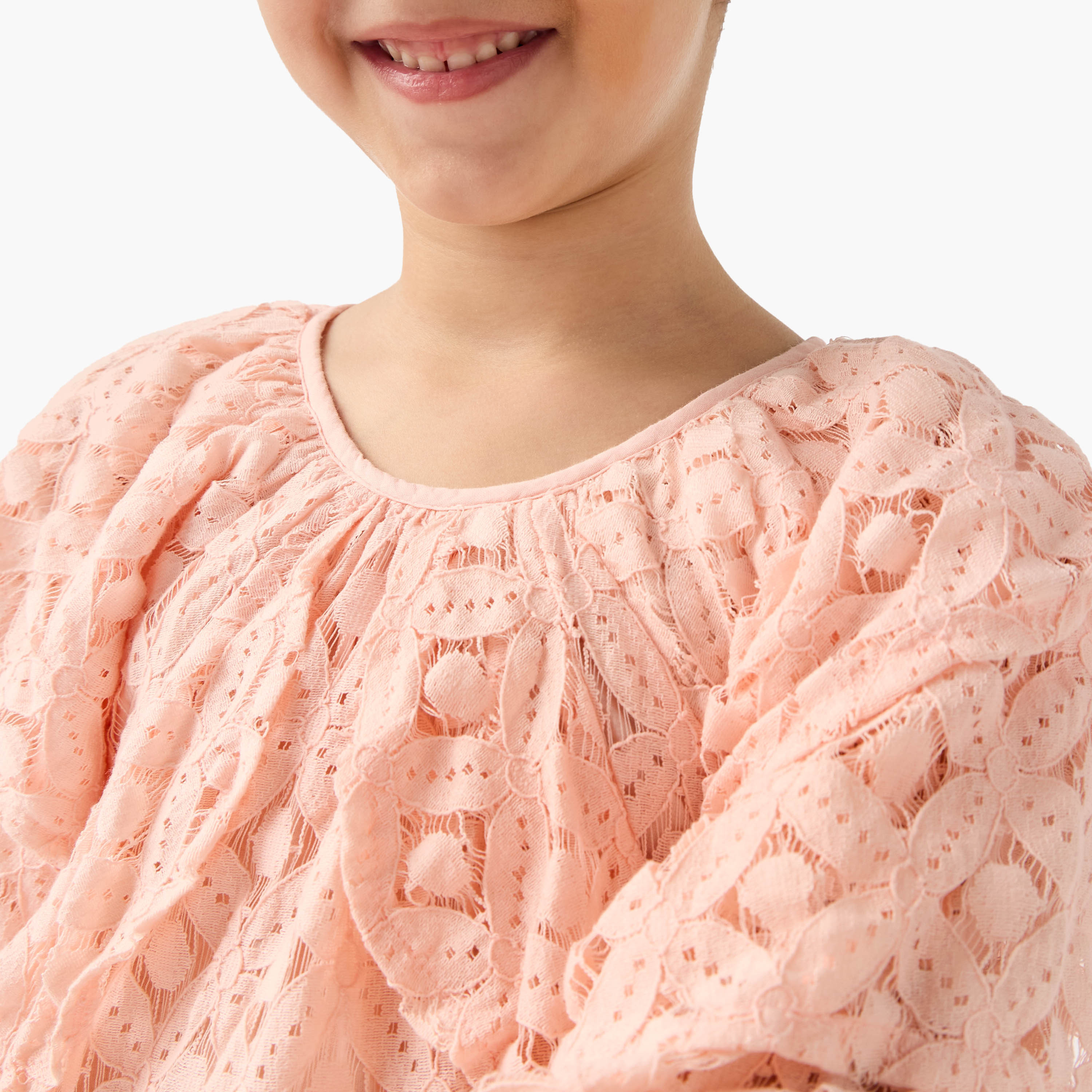 Lee Cooper A-line Lace Dress with Volume Sleeves-girls-clothing-dressesandjumpsuits-image-4