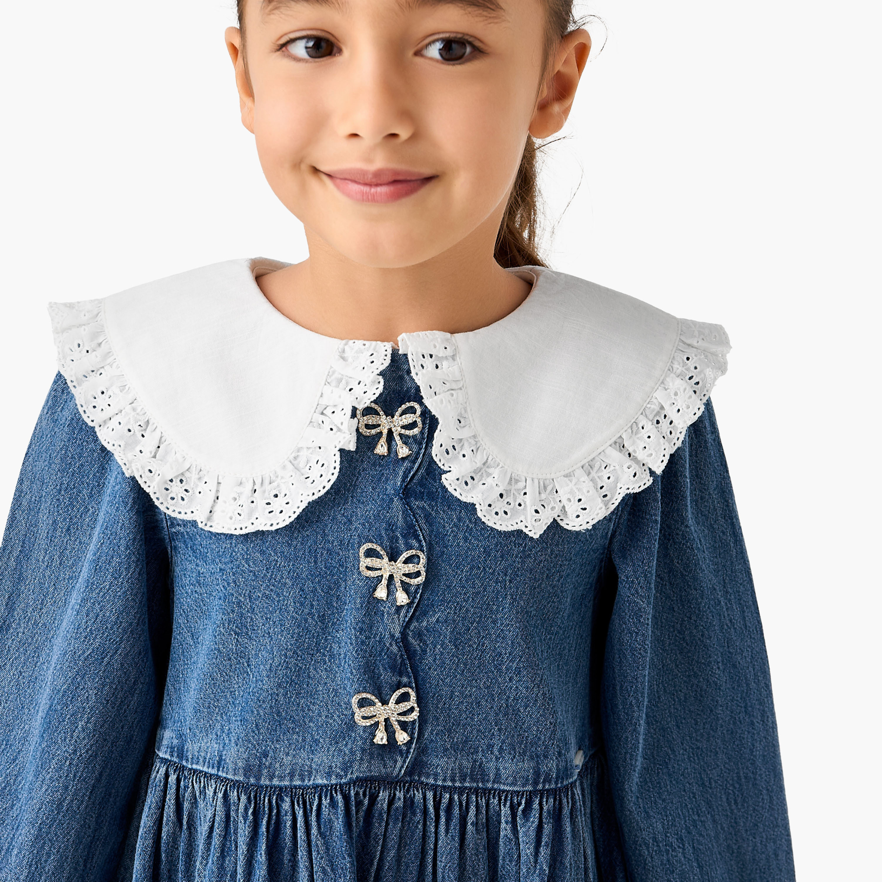 Lee Cooper Peter Pan Collar Long Sleeves Denim Dress with Embellished Bow-girls-clothing-dressesandjumpsuits-image-4
