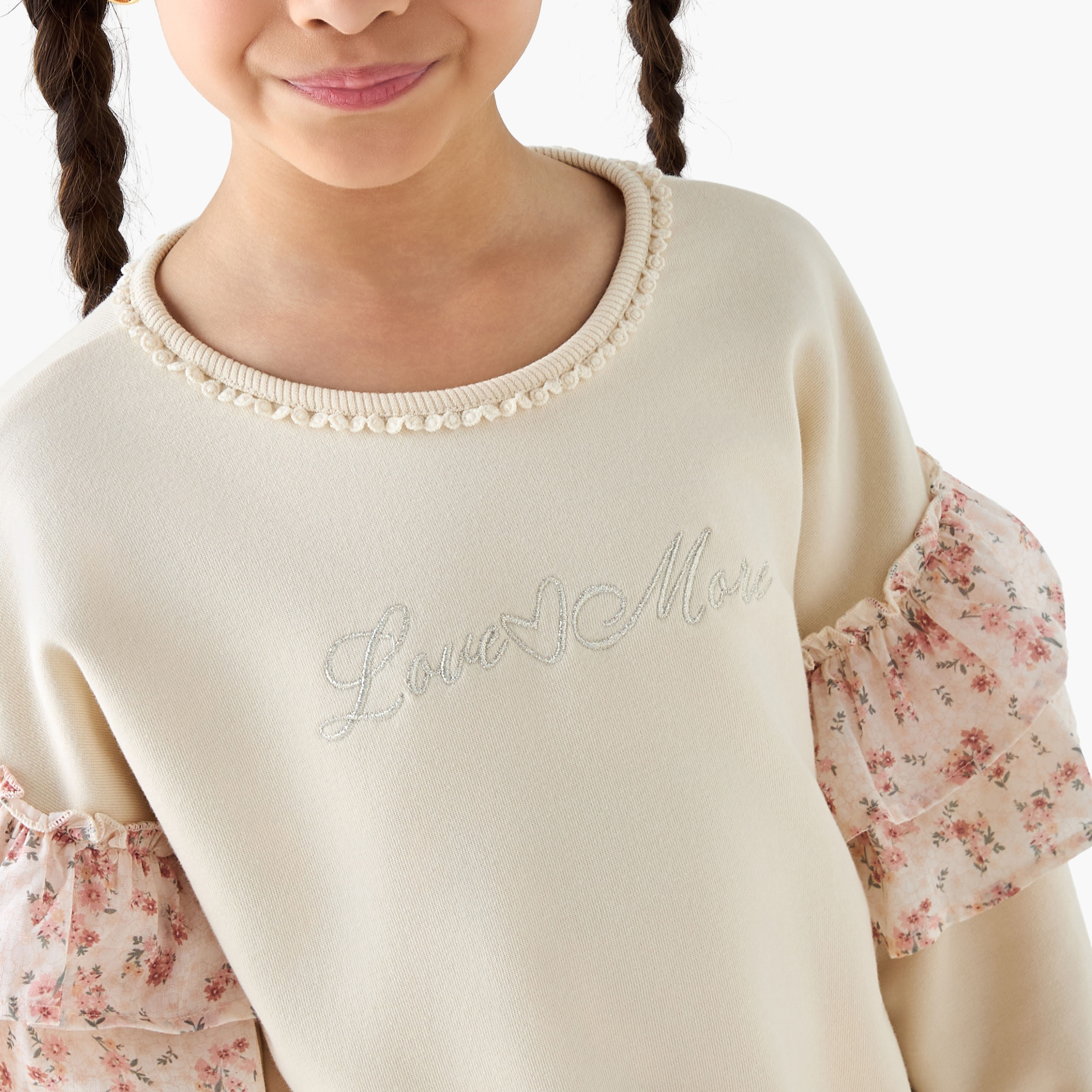 Lee Cooper Embroidered Sweatshirt with Long Sleeves-baby-girls-clothing-winterwear-sweatshirts-image-4