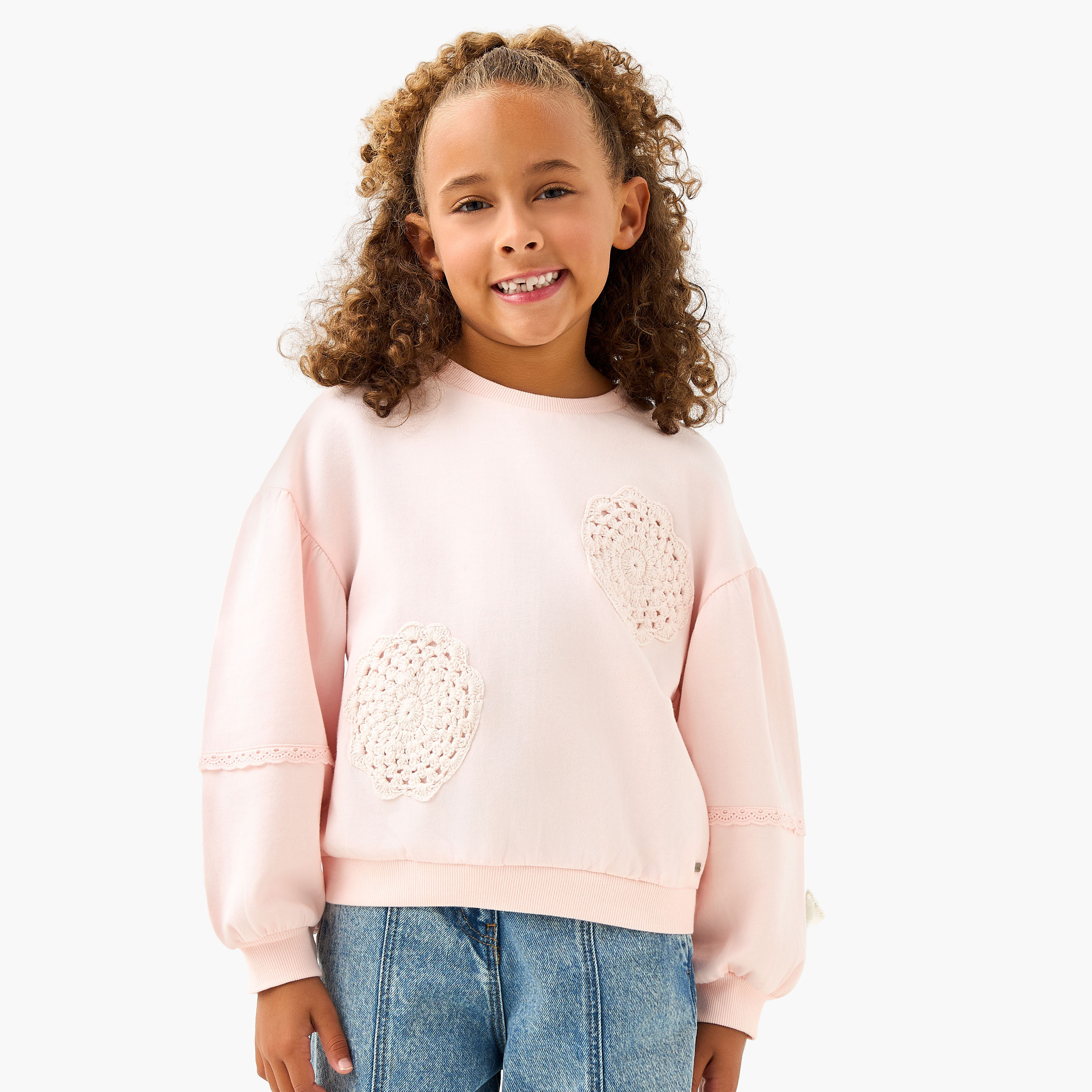 Lee Cooper Crochet Applique Sweatshirt with Long Sleeves-baby-girls-clothing-sweatshirts-image-1