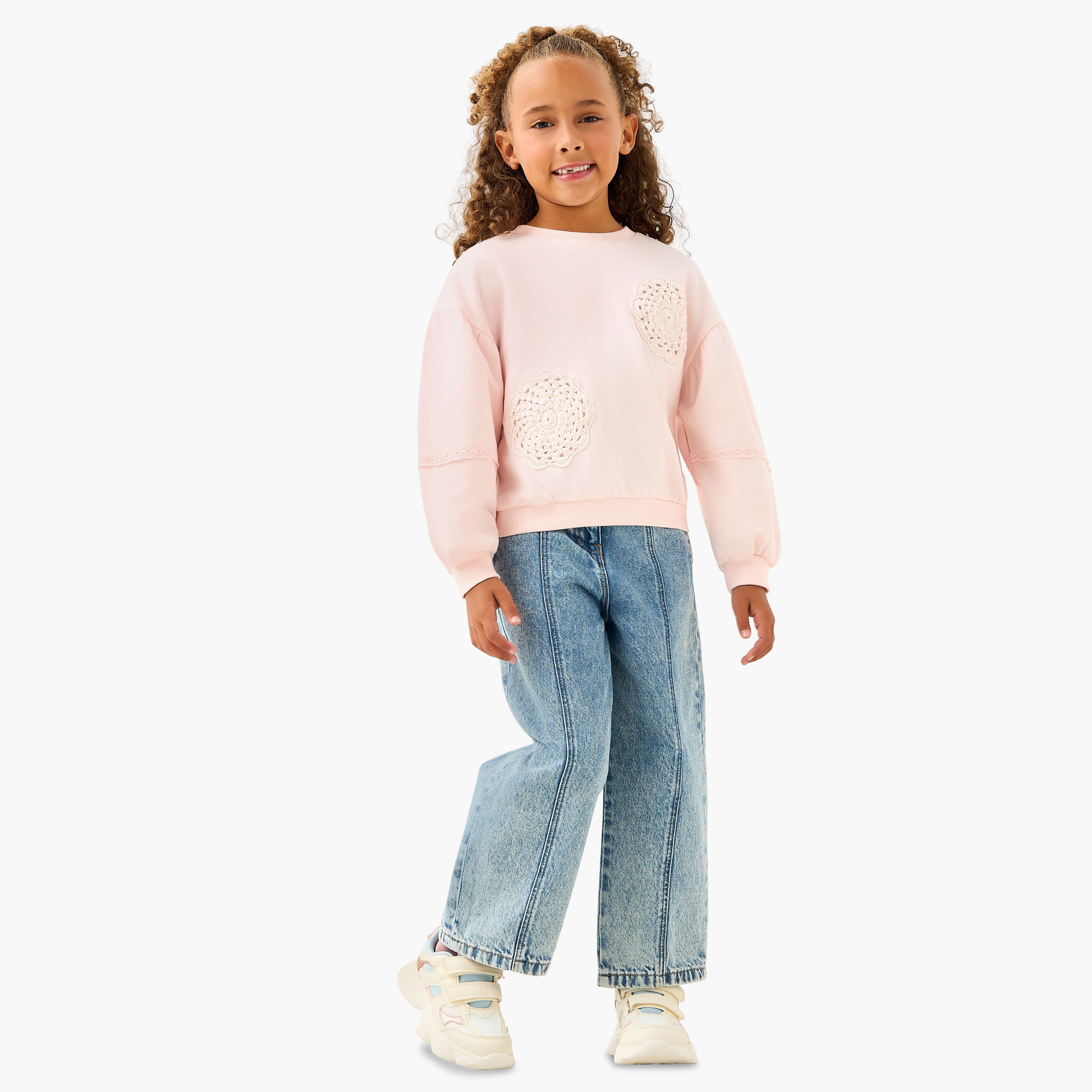 Lee Cooper Crochet Applique Sweatshirt with Long Sleeves-baby-girls-clothing-sweatshirts-image-2