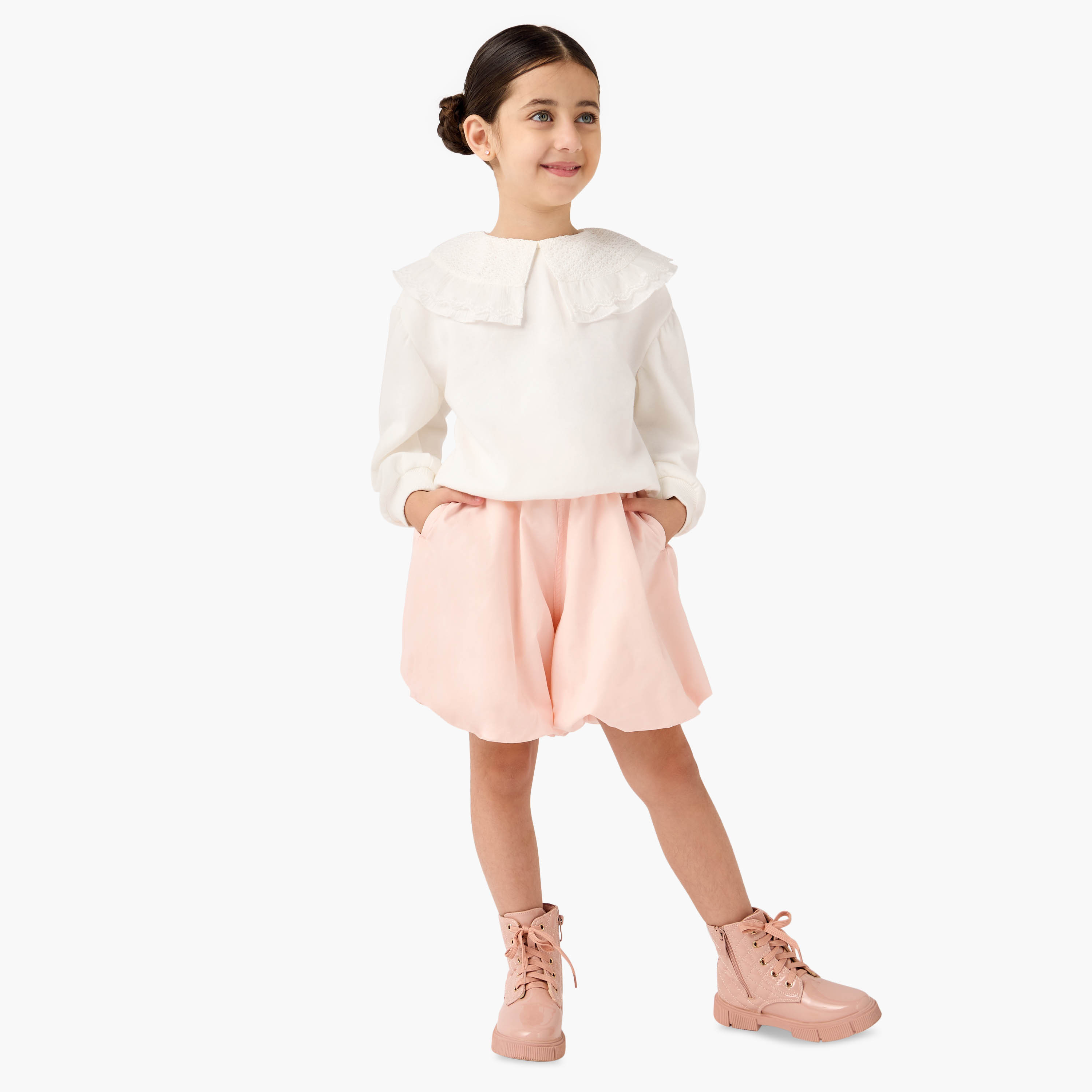 Lee Cooper Solid Collared Top and Balloon Shorts Set-girls-clothing-setsandcoords-image-1