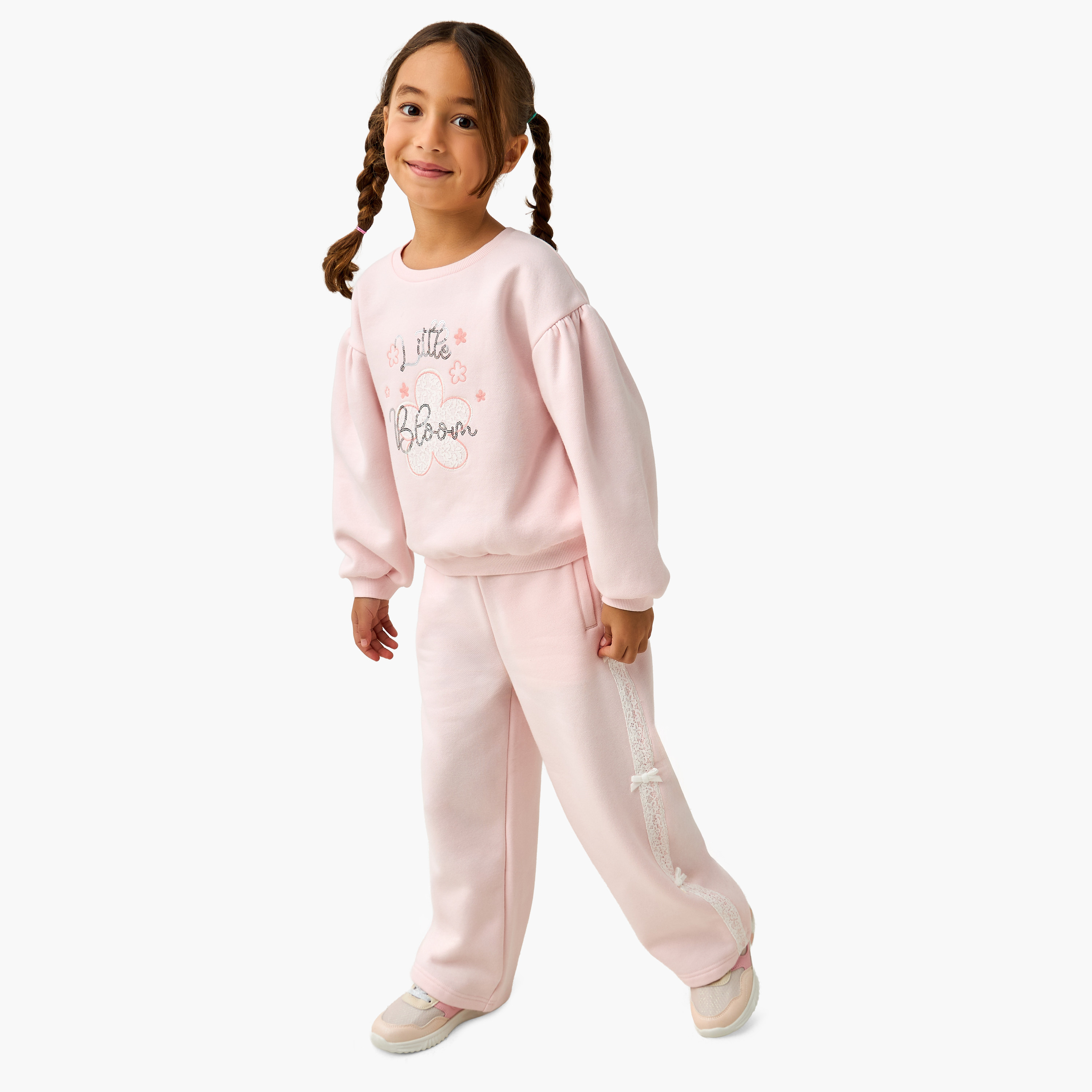 Lee Cooper Crew Neck Long Sleeve Sweatshirt and Pants Set with Embroidery-girls-clothing-setsandcoords-image-1