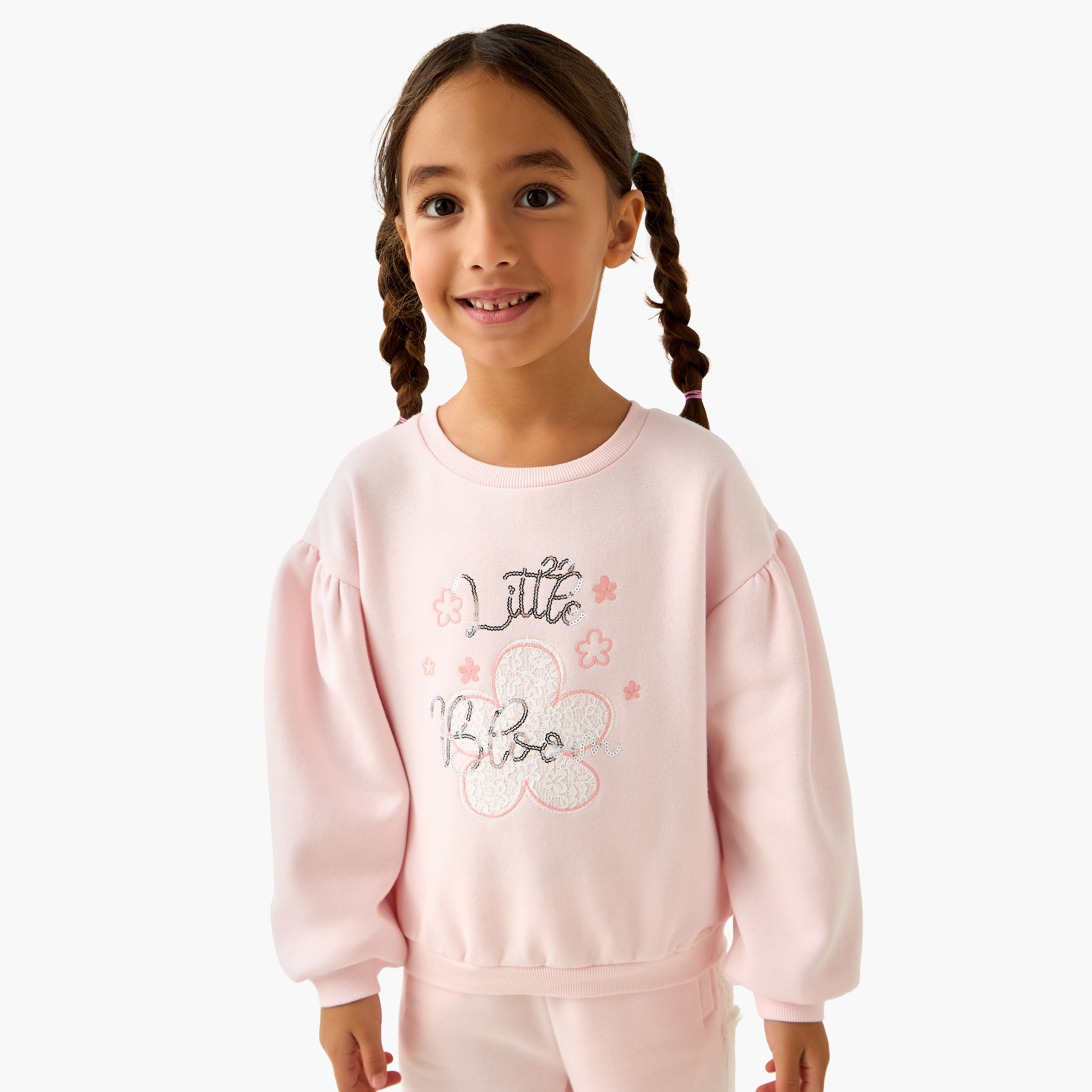 Lee Cooper Crew Neck Long Sleeve Sweatshirt and Pants Set with Embroidery-girls-clothing-setsandcoords-image-2