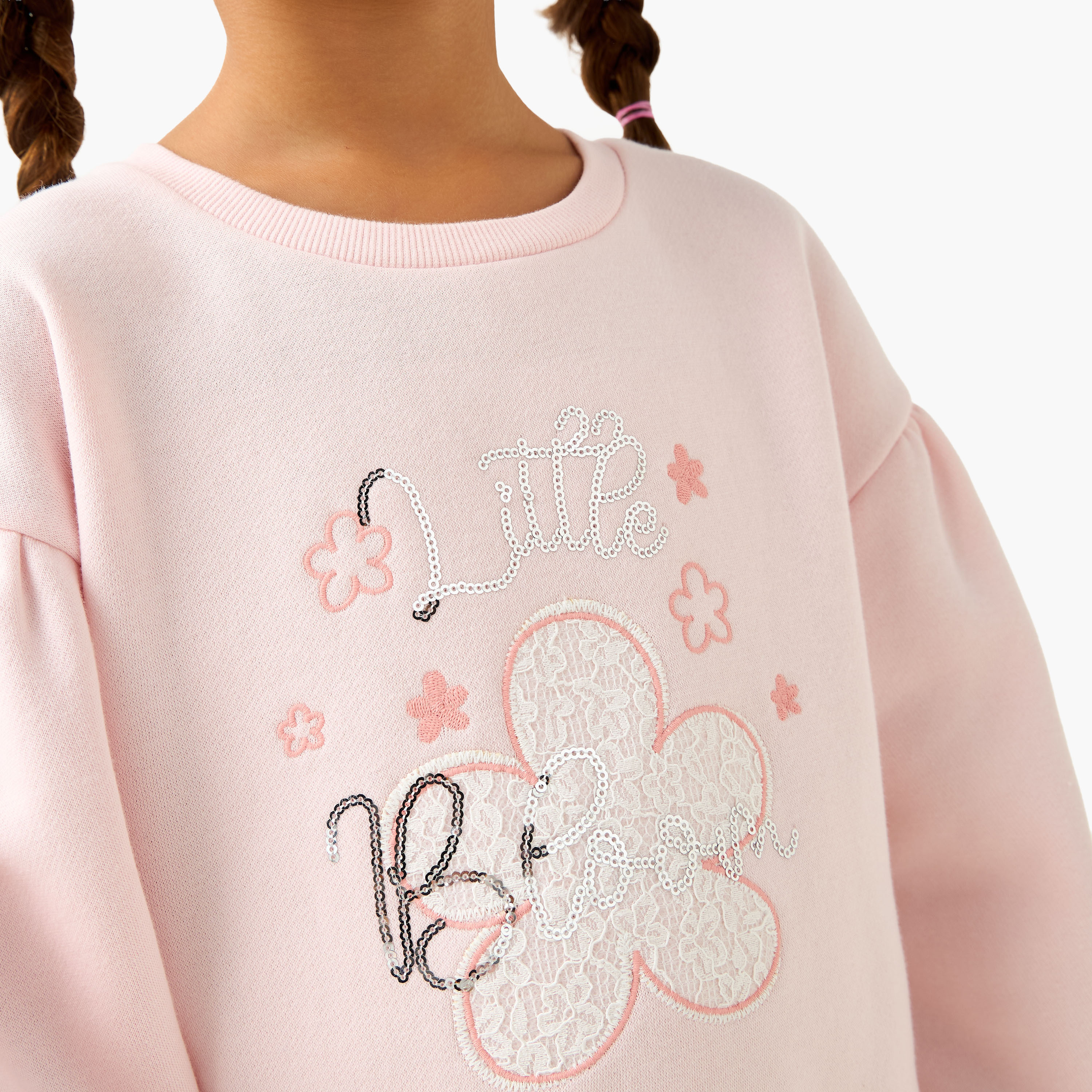 Lee Cooper Crew Neck Long Sleeve Sweatshirt and Pants Set with Embroidery-girls-clothing-setsandcoords-image-5